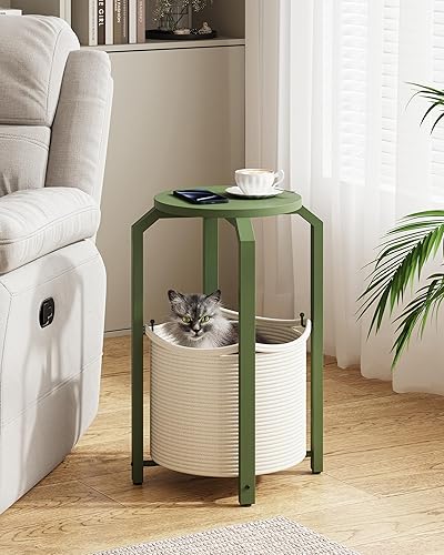 Miniatura 9 de TUTOTAK Mesa auxiliar pequeña, mesa auxiliar redonda, mesita de noche, mesita de noche, mesa de sofá con cesta de almacenamiento, sala de estar,