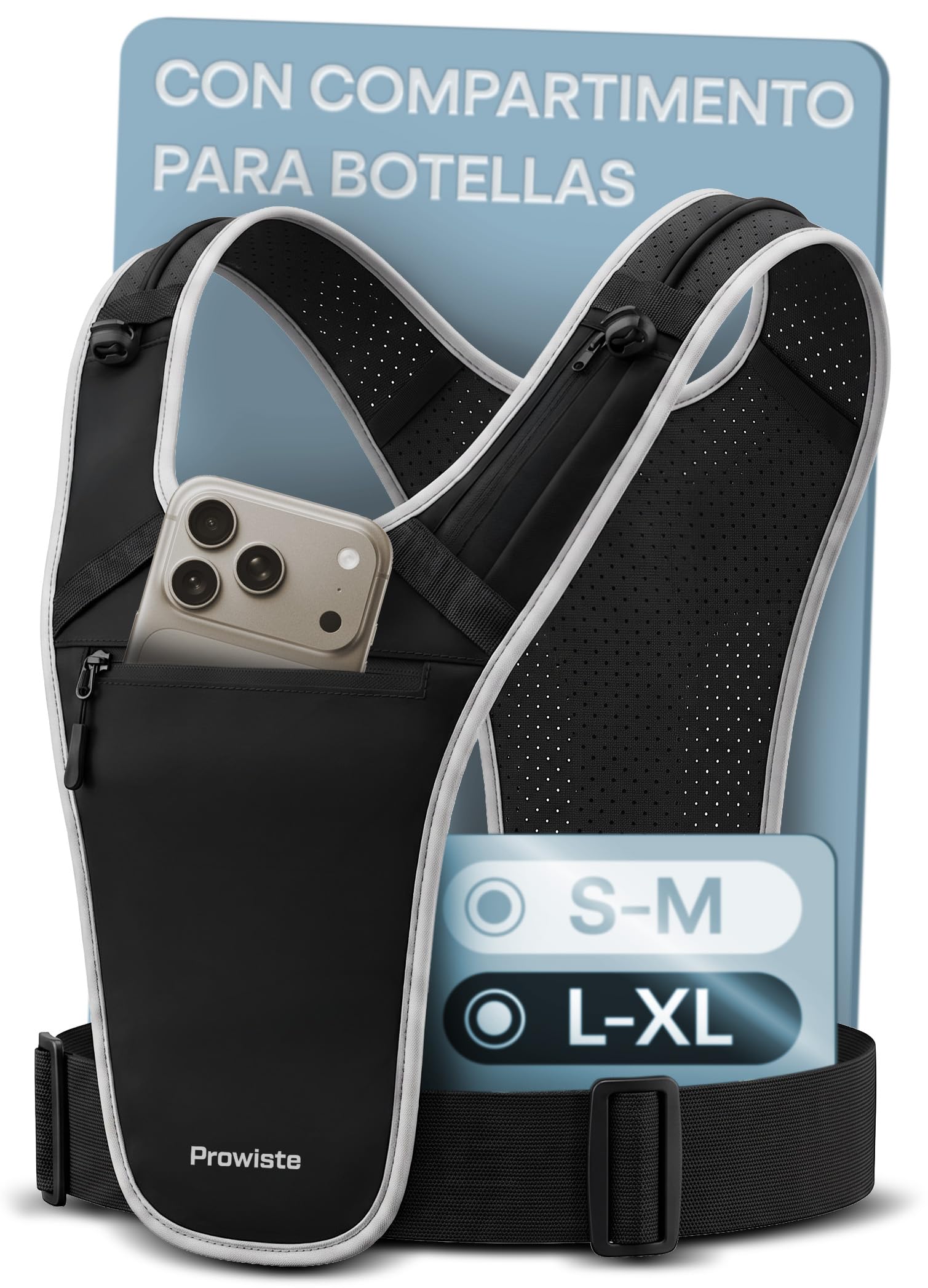 Chaleco para Correr Hombre Mujer con Porta Móvil y Botella Impermeable Ajustable Reflectores