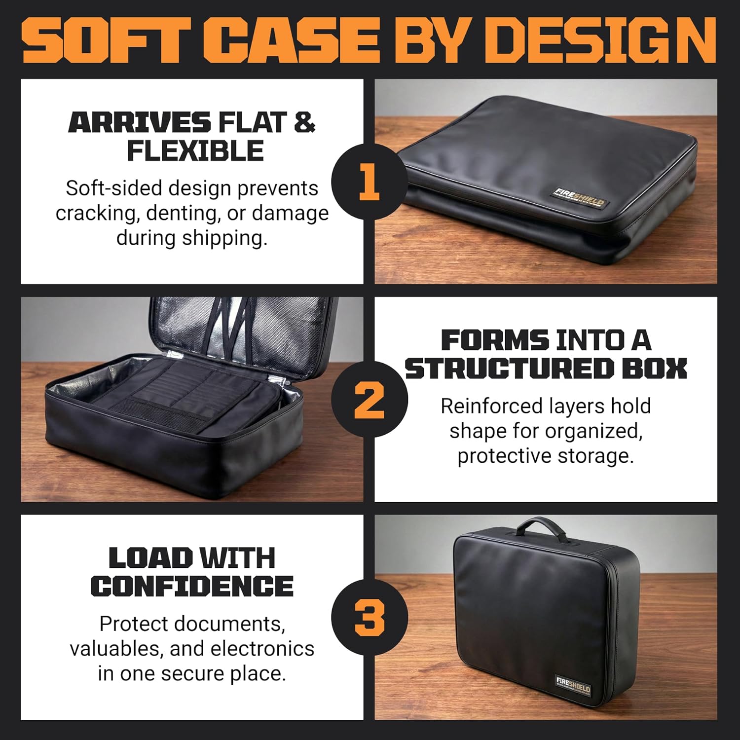 FIRESHIELD PRO 5200°F Fireproof Document Box with Lock – Fire Safe Organizer with Laptop, Tablet & Cards Pockets – Water Resistant, Multi-Pocket Storage for Travel, Home or Office – 15" x 11" x 4.1"