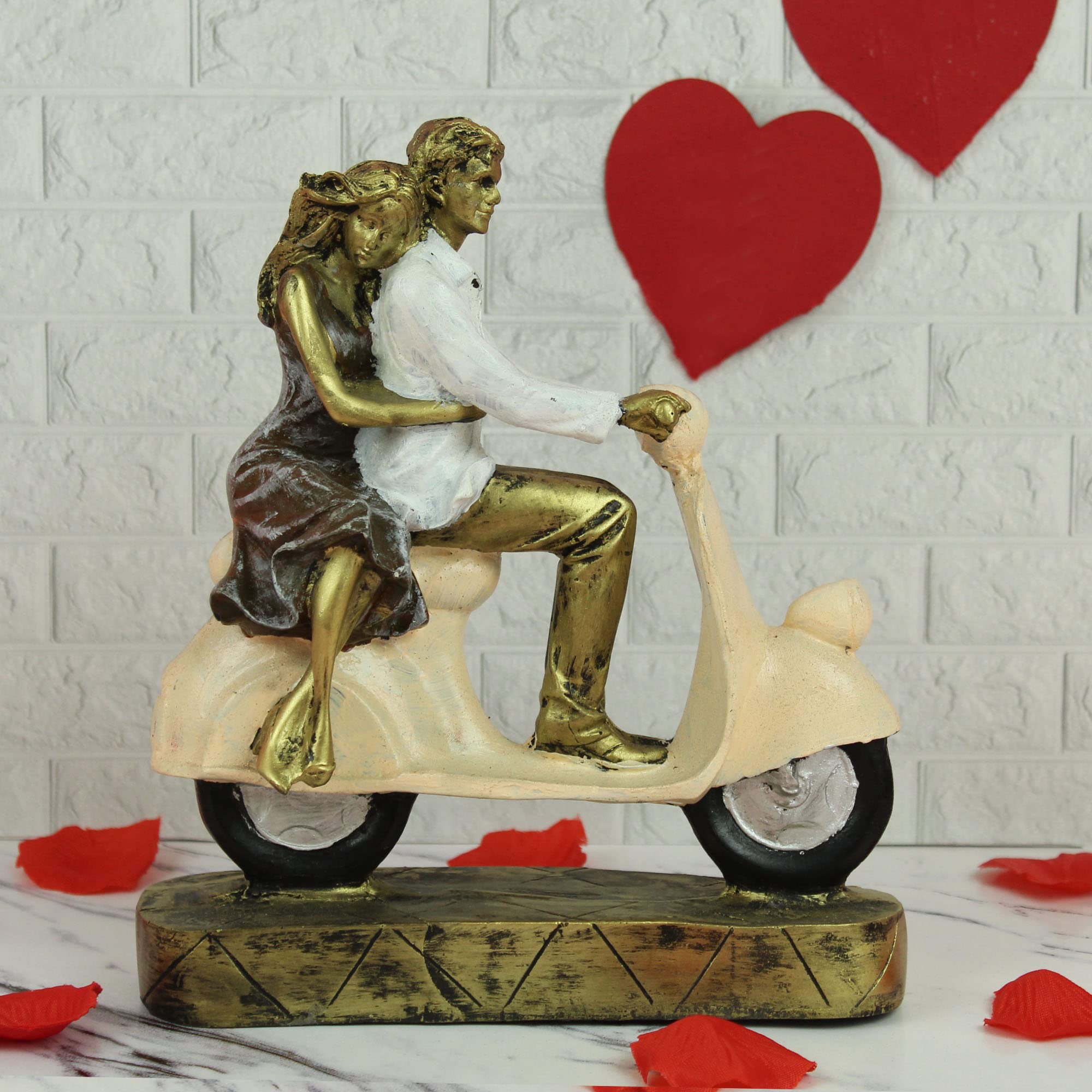 TIED RIBBONS Valentine Gift for Wife Husband Boyfriend Girlfriend Birthday Special Wedding Anniversary Romantic Love Couple on Scooter Showpiece Statue for Home Decor Table Decoration Items