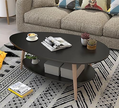 Miniatura 6 de SYALEO Mesa de Centro Mesa de centro en forma de gota, mesa de centro ovalada de 2 niveles, mesa de cóctel de estilo contemporáneo de 35.4 pulgadas,