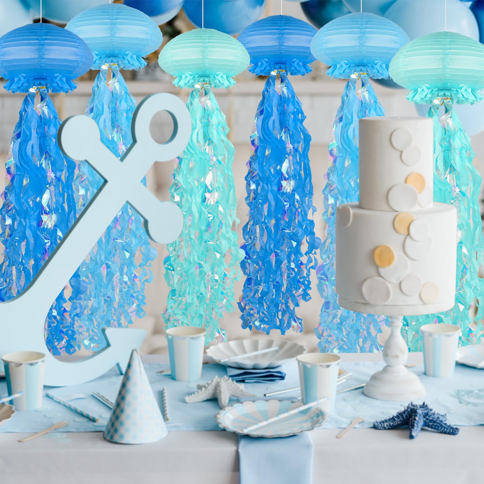 Ocean Theme Party QYCX 6 Pack Mermaid Jellyfish Paper Lanterns ...