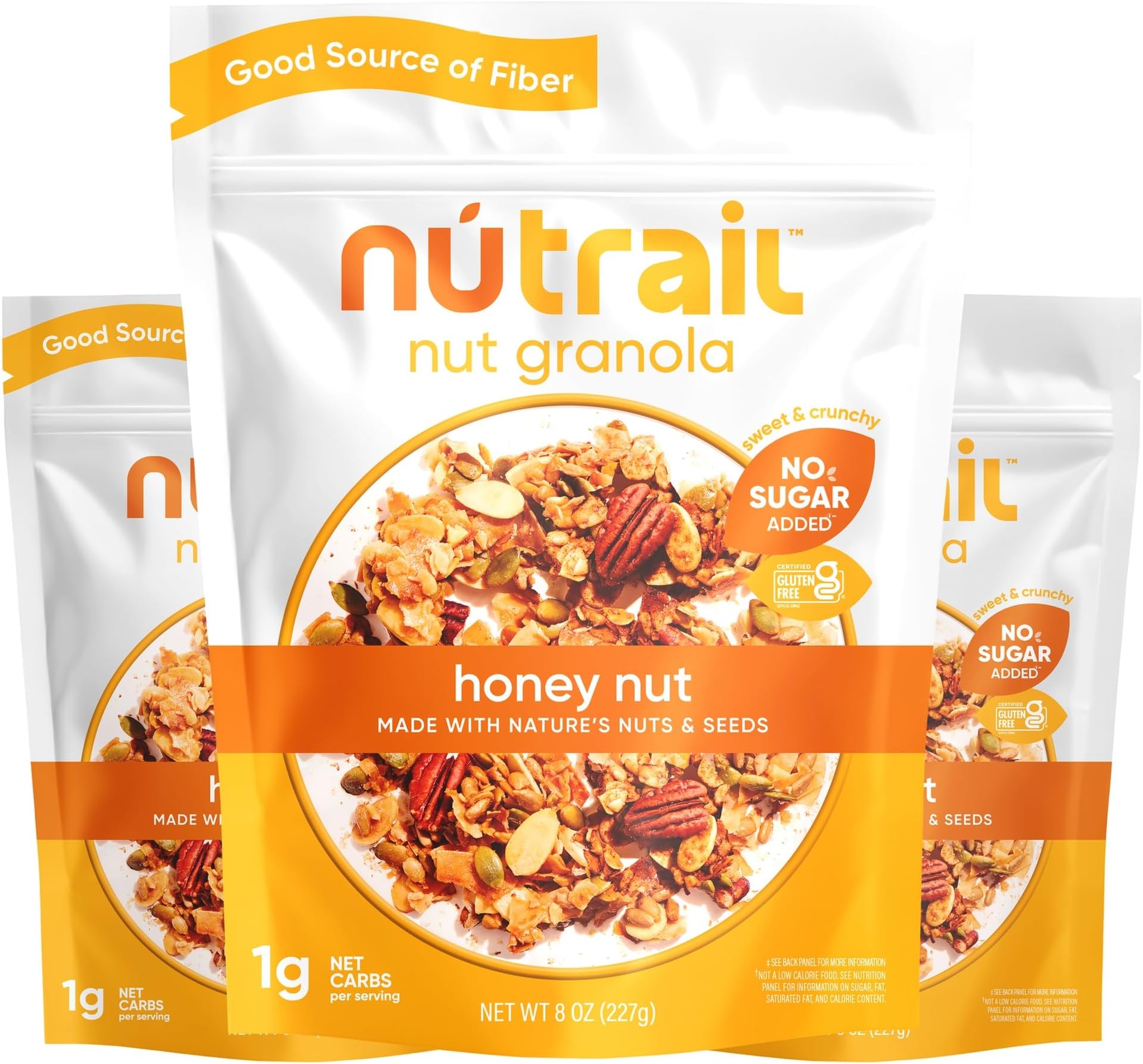 - NuTrail Nut Granola Cereal, Honey Nut, No Sugar Added, Keto, Low Carb, Gluten Free, Grain Free, Healthy Breakfast 8 oz. 3 Count