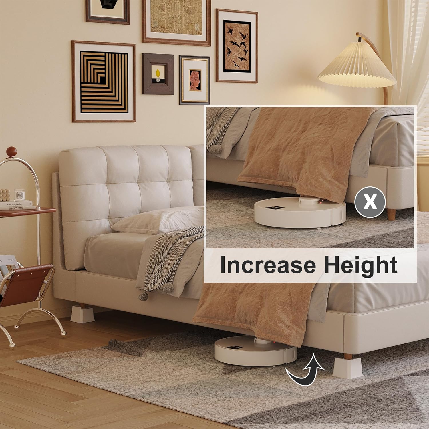 L Shape Bed Risers 4 Inch Heavy Duty, Furniture Risers for Bed Frame, Couch, Desk, Cabinet, Chair, Lifts Up to 1,500 lb, Set of 9, White