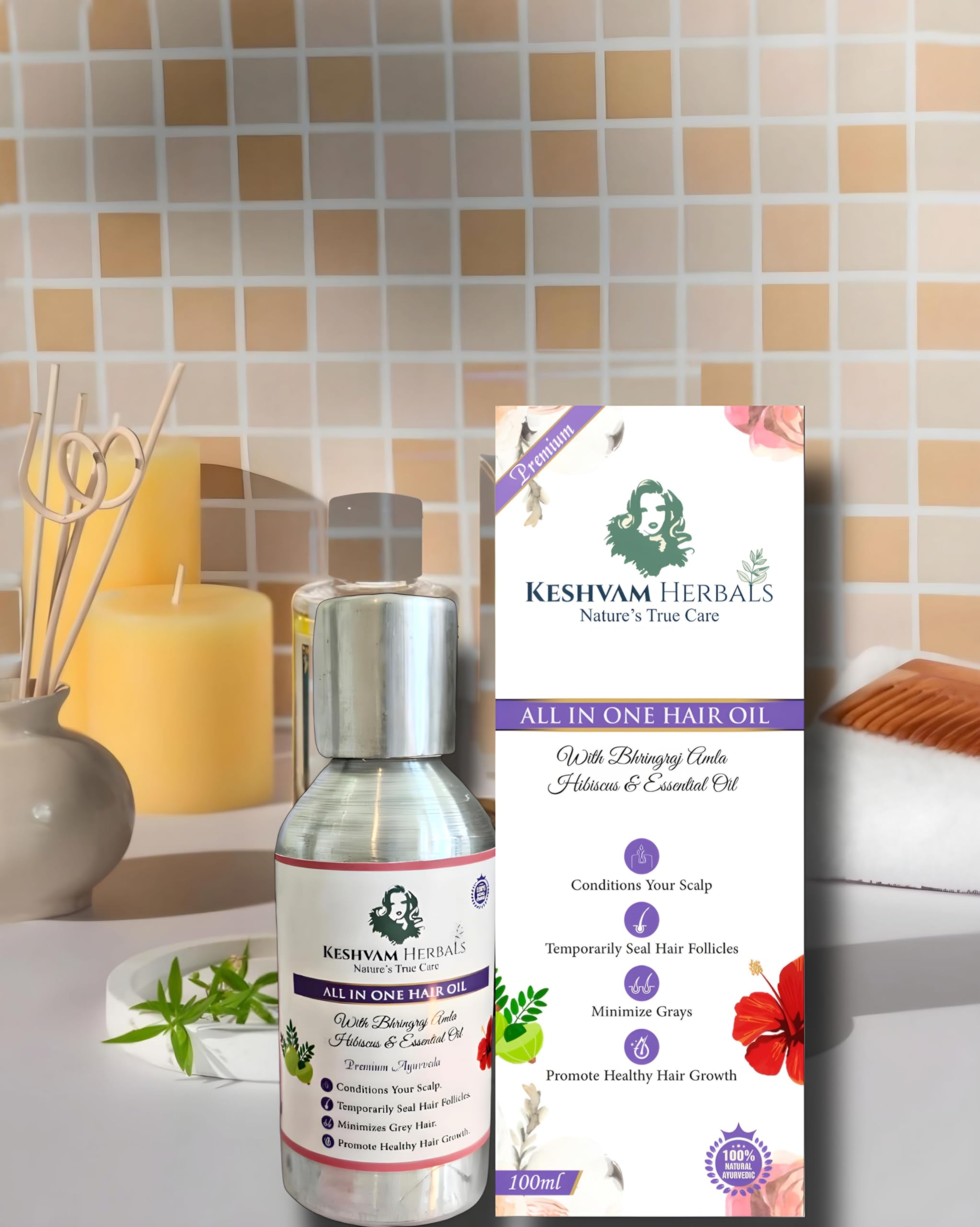 Keshvam Herbals All-in-One Ayurvedic Hair Oil for Hair Nourishment & Hair Revitalization | with Bhringraj, 13 herbs & Essential Oil | 100 Ml | For Men & Women.