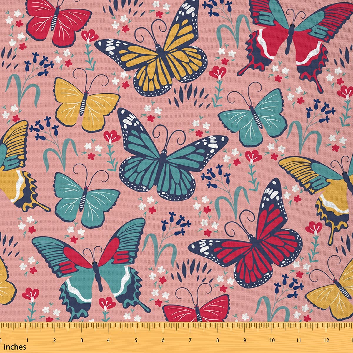 Cute Cartoon Butterfly Fabric by The Yard Colorful Hand Drawn Flying Animal Fabric for Kids Boys Girls Watercolor Plants Childish Floret DIY Sewing Fabric for Sofa Chair Decor,5 Yards