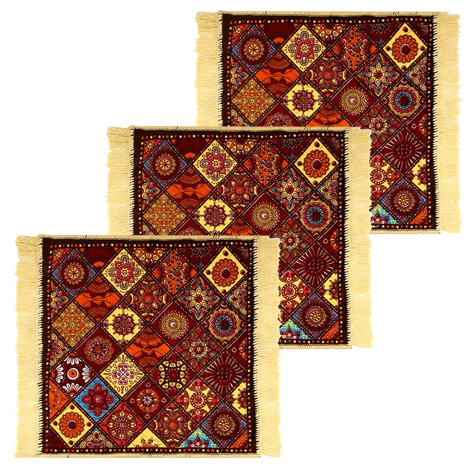 Kuber Industries Velvet Prayer Mat | Meditation Carpet | Pooja Aasan | Rangoli Square Aasan | Small | Pack of 3 | Multicolor-picture-20