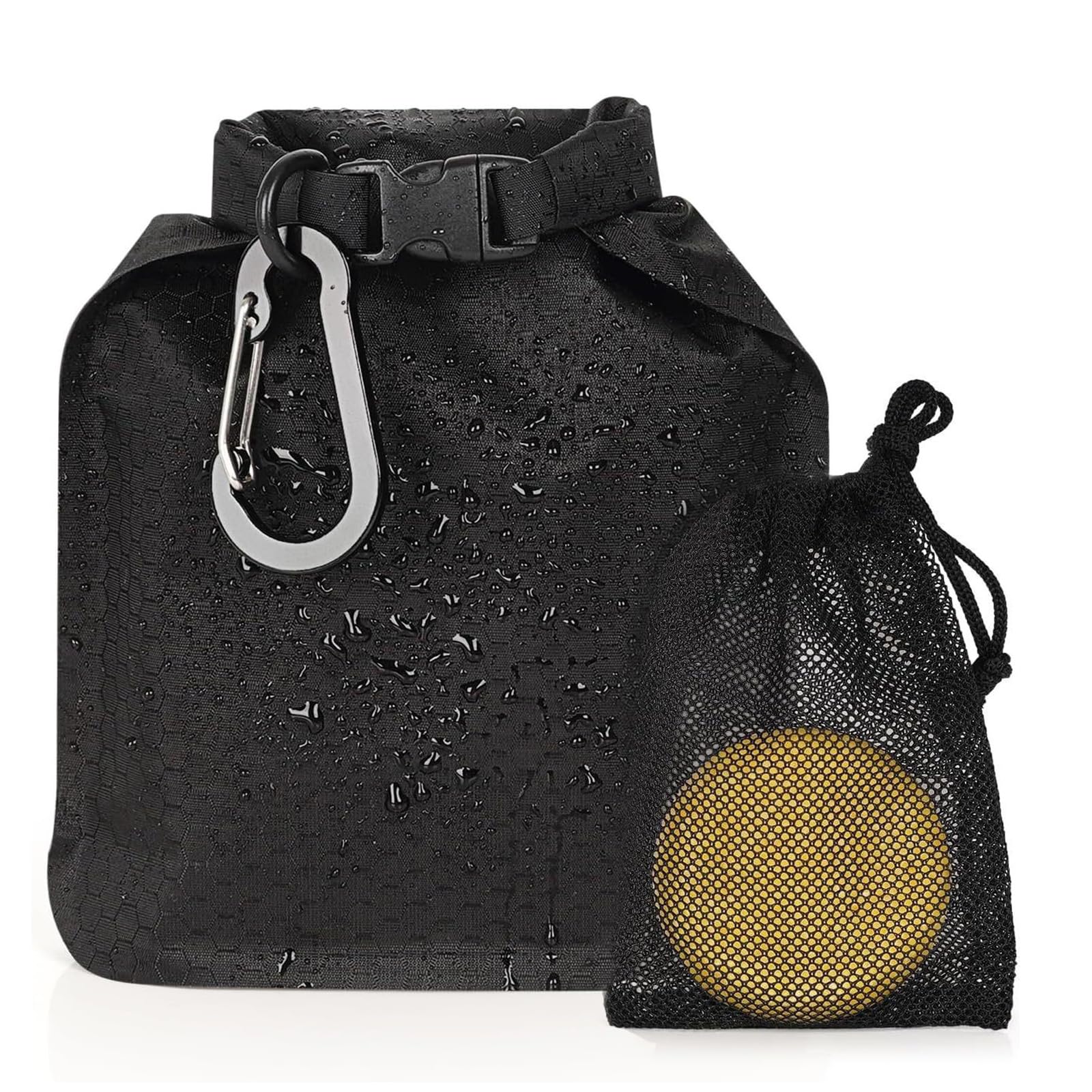 Mr Baeq Black Waterproof Soap Bag With Foaming Mesh And Carabiner, Portable Quick Dry Soap Bar Case For Travel Camping, Nylon Hanging Pouch For Gym Hiking, Leakproof Toiletries Container