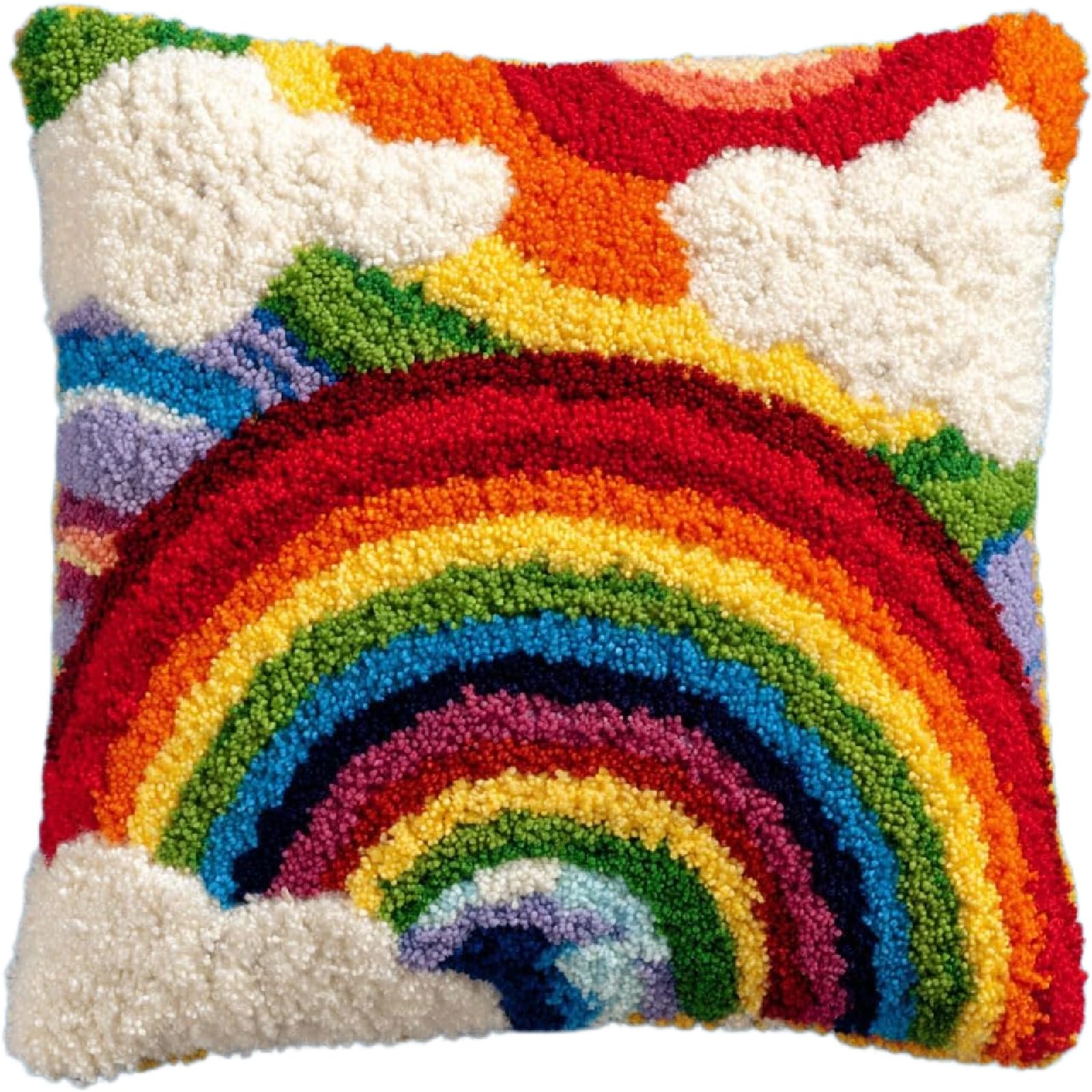 ZUHK DIY Latch Hook Cushion Kit - Cross Stitch Yarn Craft Set fit for Beginners and Adults, Sofa Decor 43x43cm (Rainbow)