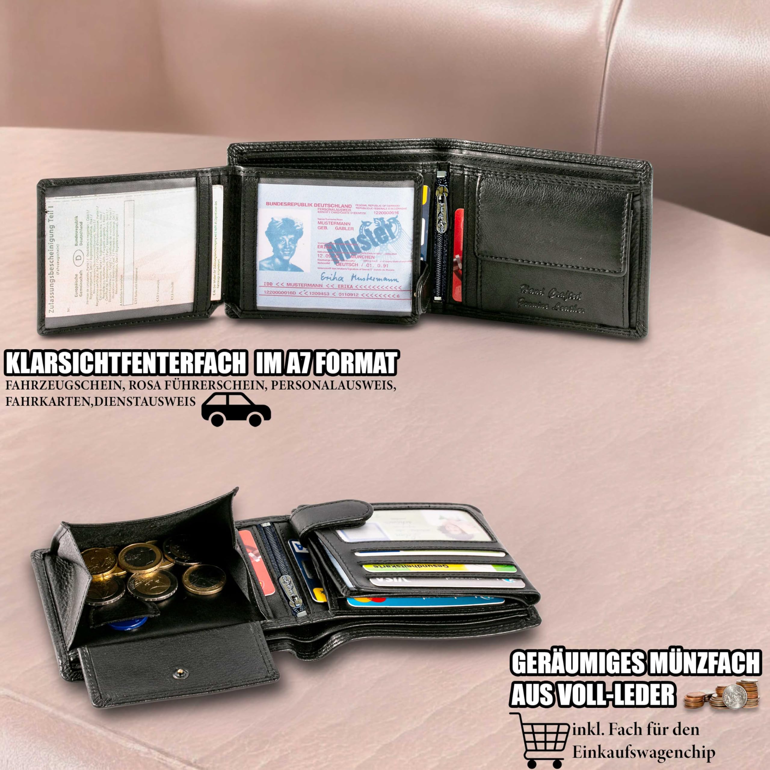 MATADOR XXL Leder Geldbörse Herren Groß Viele Fächer – Portemonnaie Herren mit TüV Geprüftem RFID Schutz - Herrenportemonaie Leder Brieftasche - Großer Männer Geldbeutel Viele Fächer Nappa Schwarz