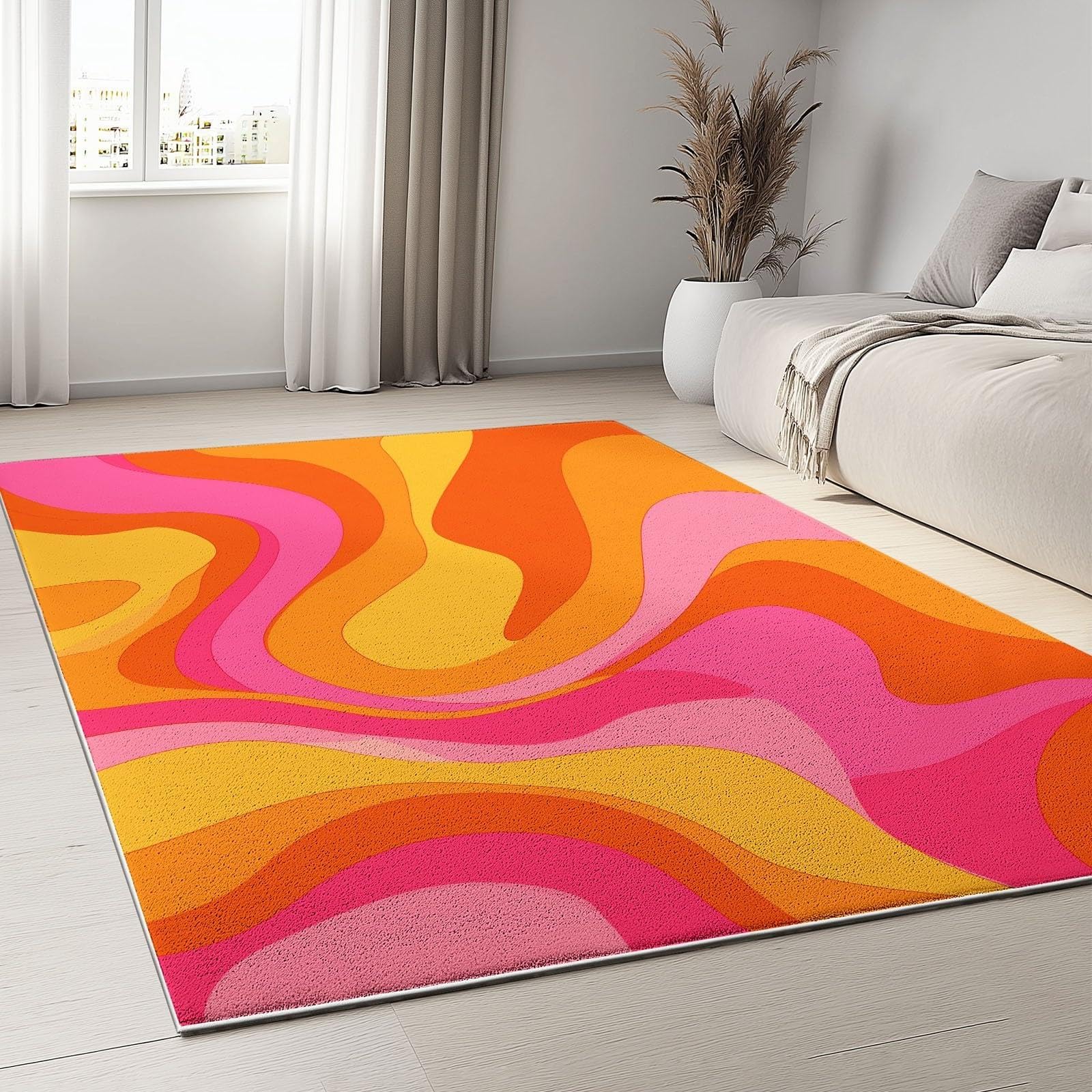 Tapis rose orangé abstrait pour créer un salon cosy rétro