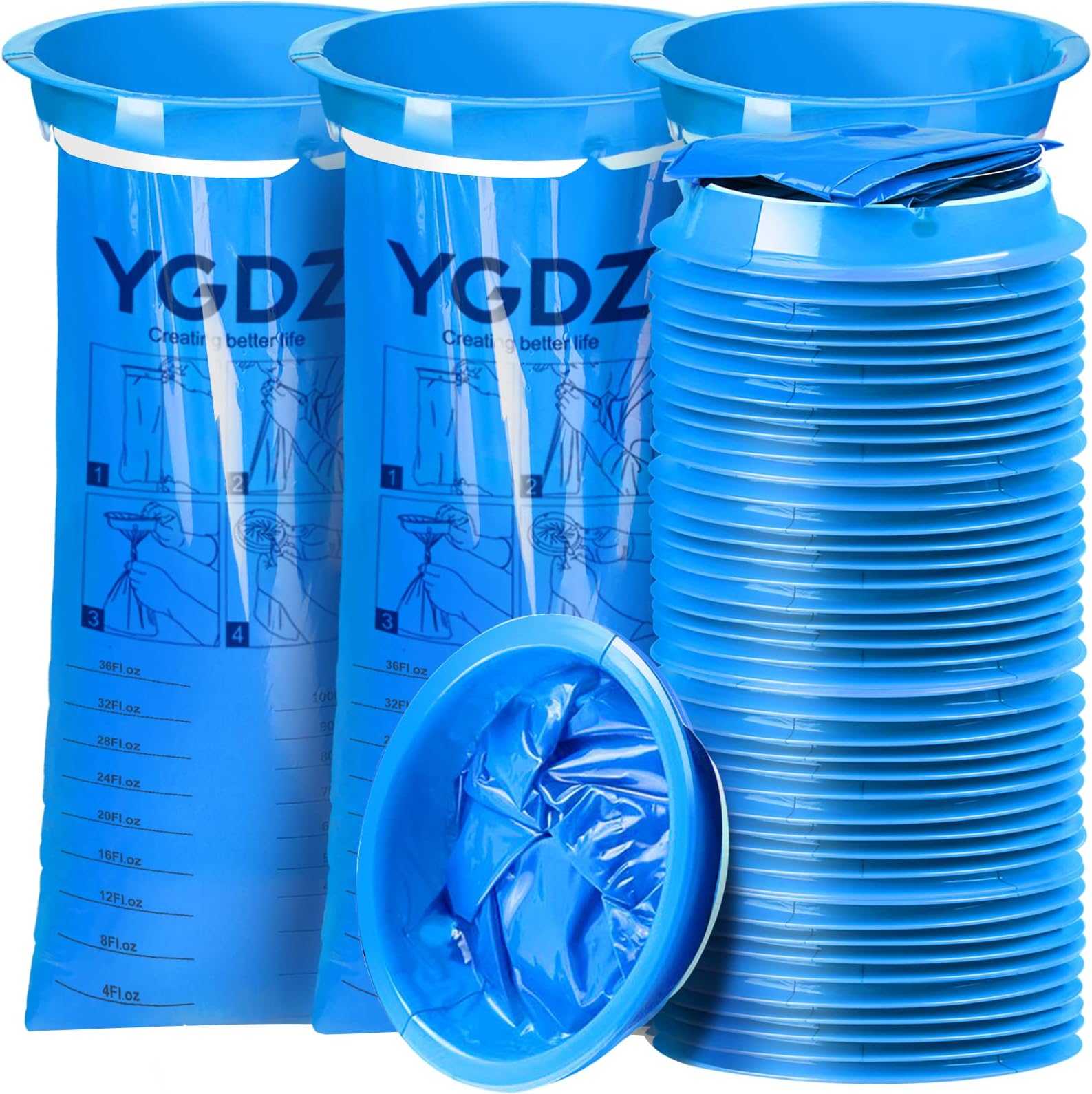 YGDZ 45 Pack Vomit Bags - Disposable Barf Bags for Travel, Motion Sickness, Nausea - 1000ml Blue