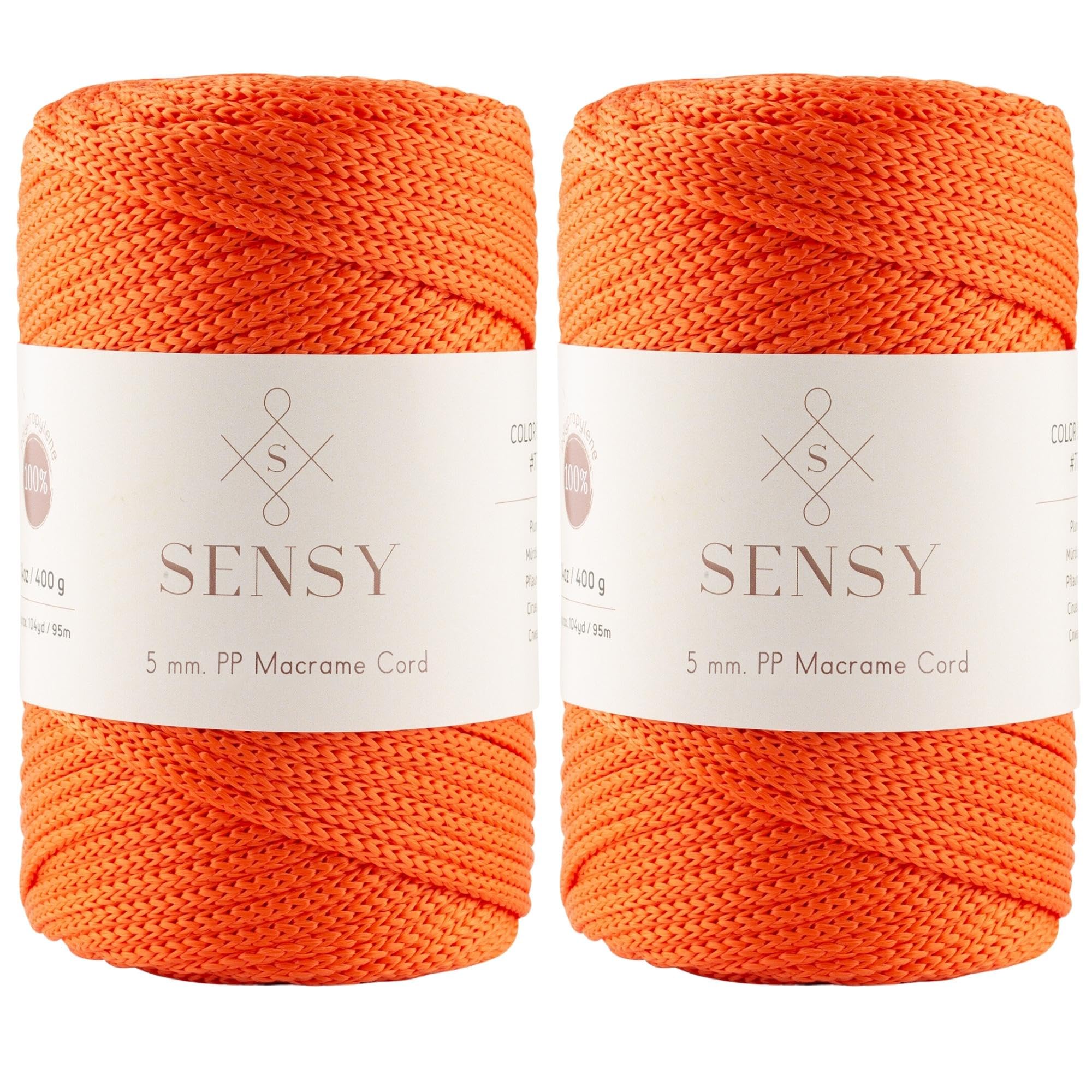 2 Gomitoli Di Sensy Premium 5 Mm 95,1 Metri Di Corda In Poliestere 100% Polipropilene Per Macramè, Corda Per Uncinetto, Borsa A Maglia, Filo Per Ricamo, Regalo Per Lavori A Maglia (Arancio)-image