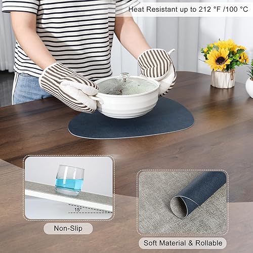 Miniatura 5 de Manteles individuales y posavasos, manteles individuales reversibles lavables redondos, de piel sintética, lavables, antideslizantes, resistentes al