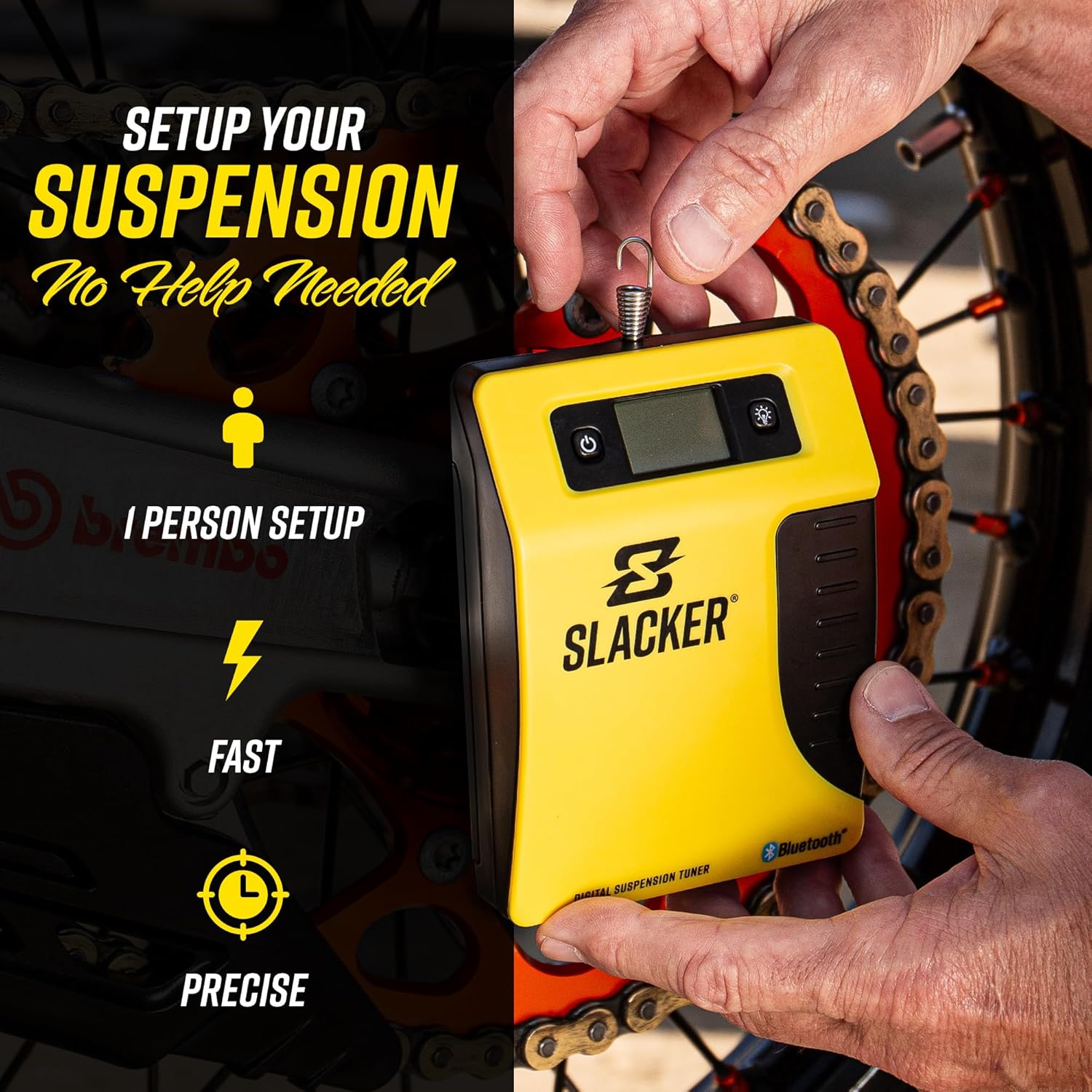 Slacker Digital Suspension Tuner – Bluetooth Suspension Tuner for Dirt Bikes, Street & Adventure Bikes – Professional Digital Scale for Accurate Rider Sag Setup & Tuning