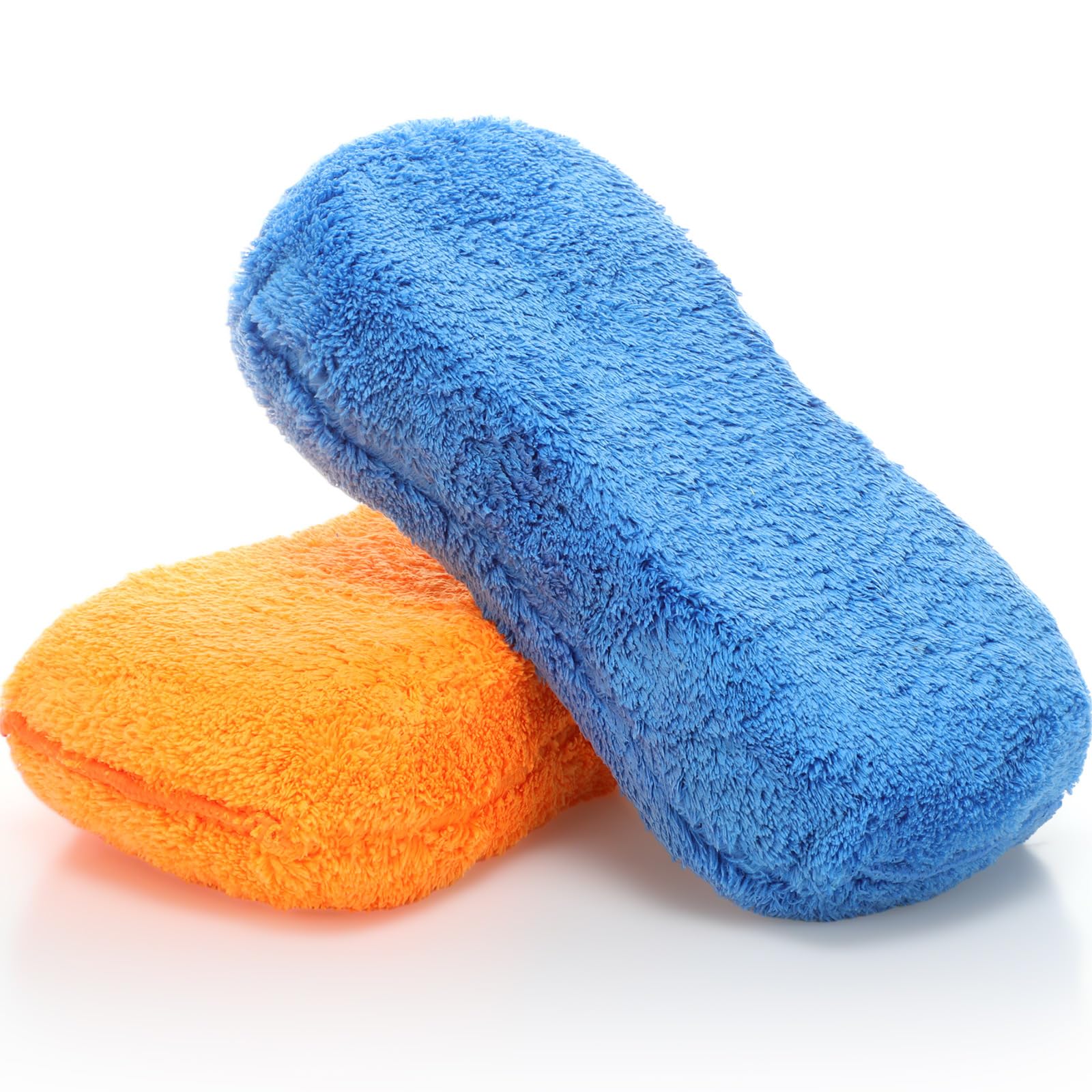 Tanlade 2 esponjas grandes de microfibra para lavado de coche, esponjas de microfibra antiarañazos para suministros de lavado de automóviles, camiones y motocicletas (azul, naranja)