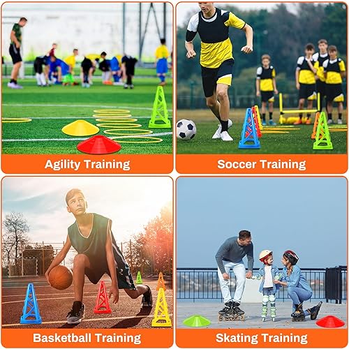 Miniatura 7 de Poen Juego de 80 conos de entrenamiento deportivo, 30 conos de fútbol de 7 pulgadas y 50 conos de disco para ejercicios de baloncesto de fútbol,