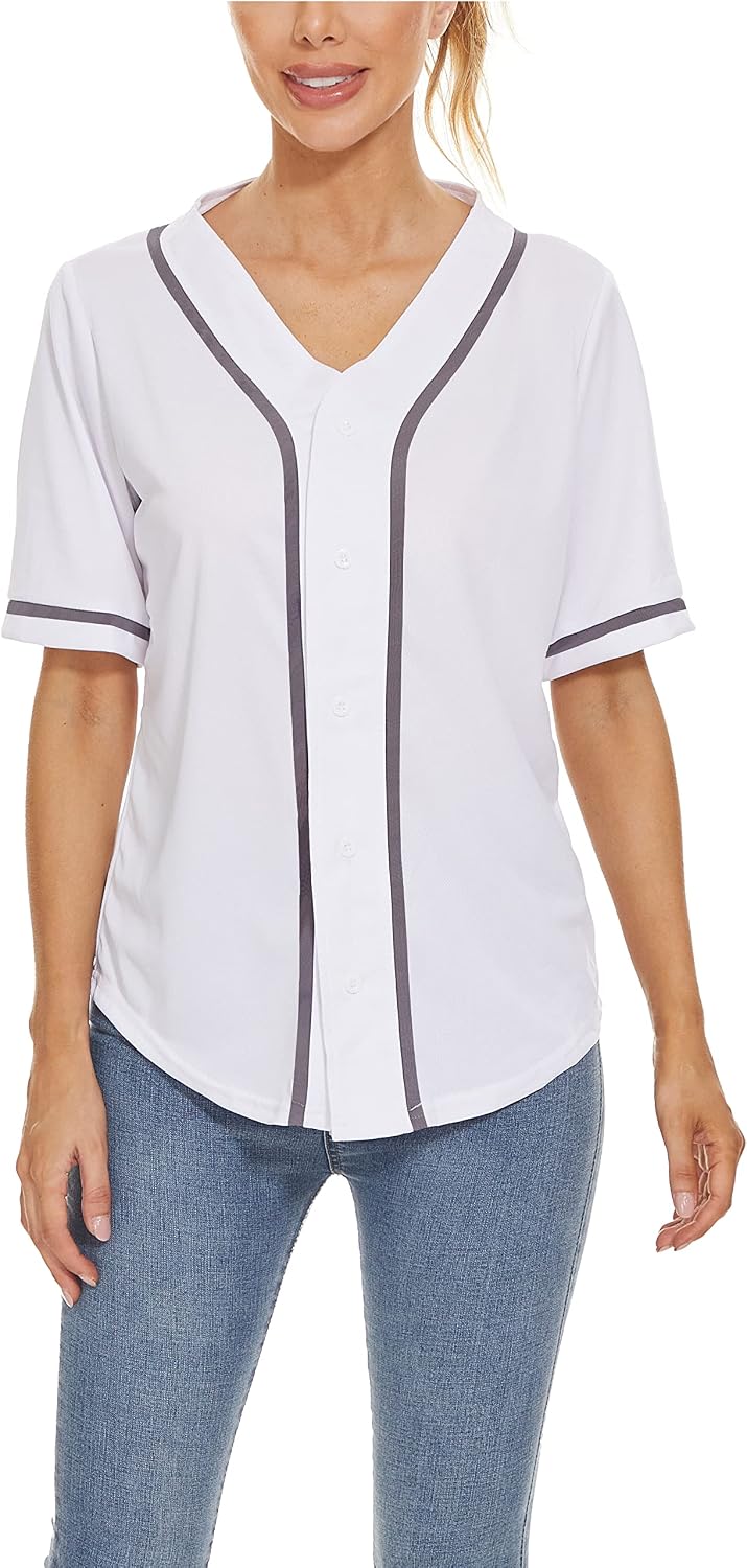 Mowbeat Women Baseball Jersey Button Down T-Shirt Short Sleeve Shirt Sports Uniform Softball Jersey Active Tee