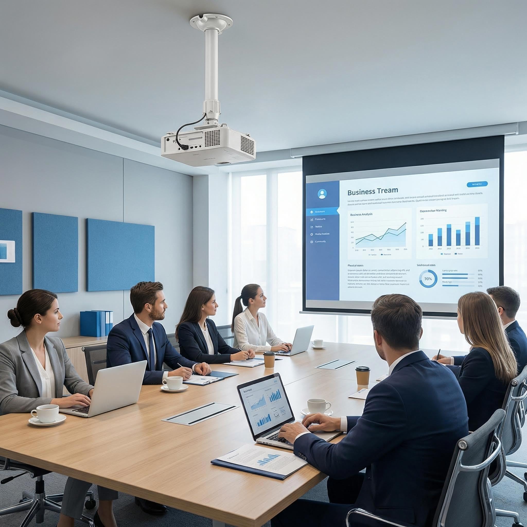 Universal Projektor-Halterung für die Decke/Wand Beamer Halterung Deckenhalterung 30-52cm Höhenverstellbare Universalhalterung mit versteckter Kabelführung Tragfähigkeit 6kg für Heimkino Büro