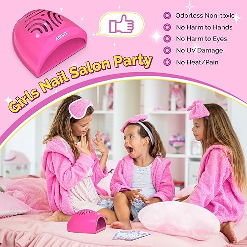 Miniatura 5 de AIRSEE Secador de uñas para niños, mini ventilador de uñas de secado rápido con calcomanías de bricolaje, secador de uñas para esmalte regular, un