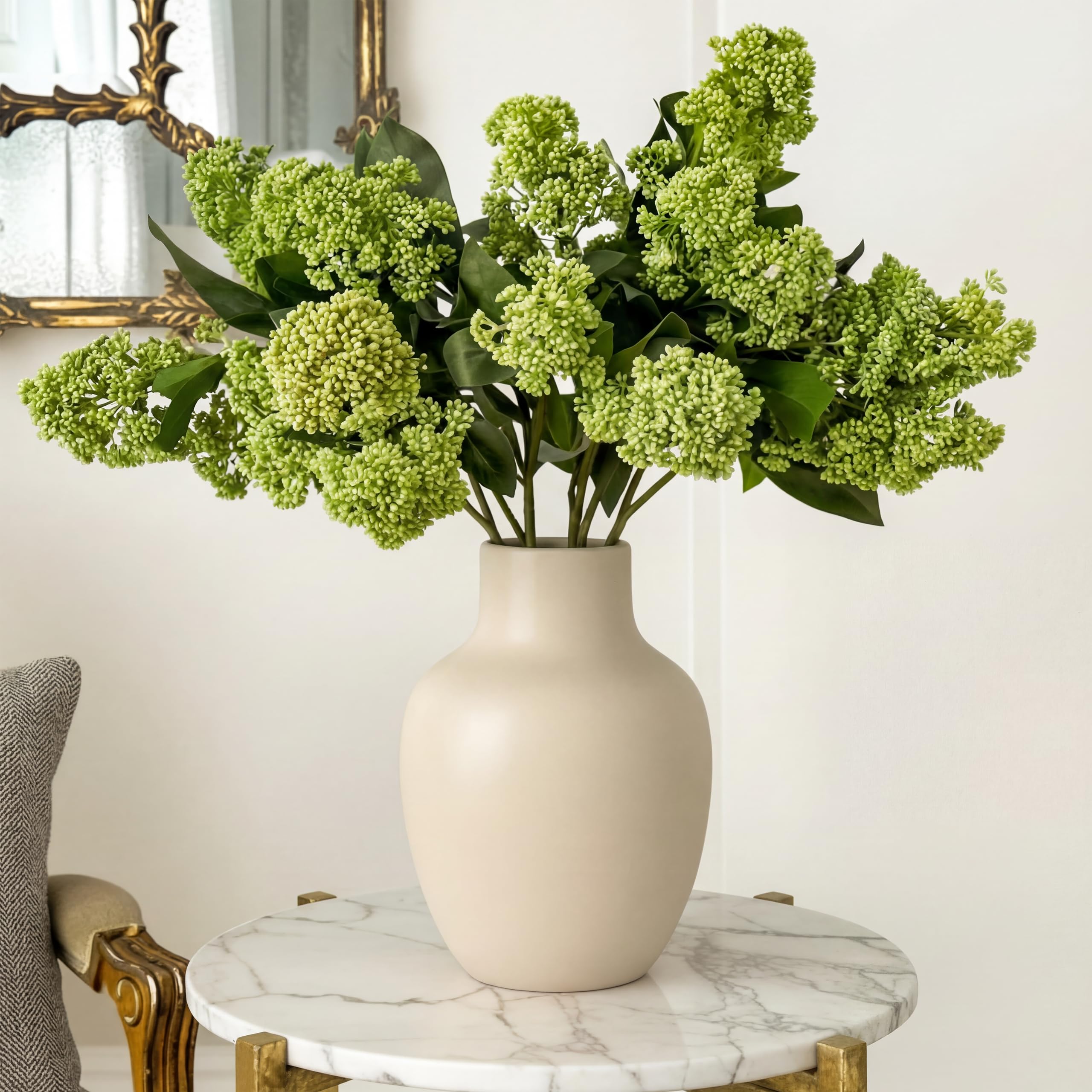4 Pcs Faux Skimmia Spray with Leaves, Green, Classic