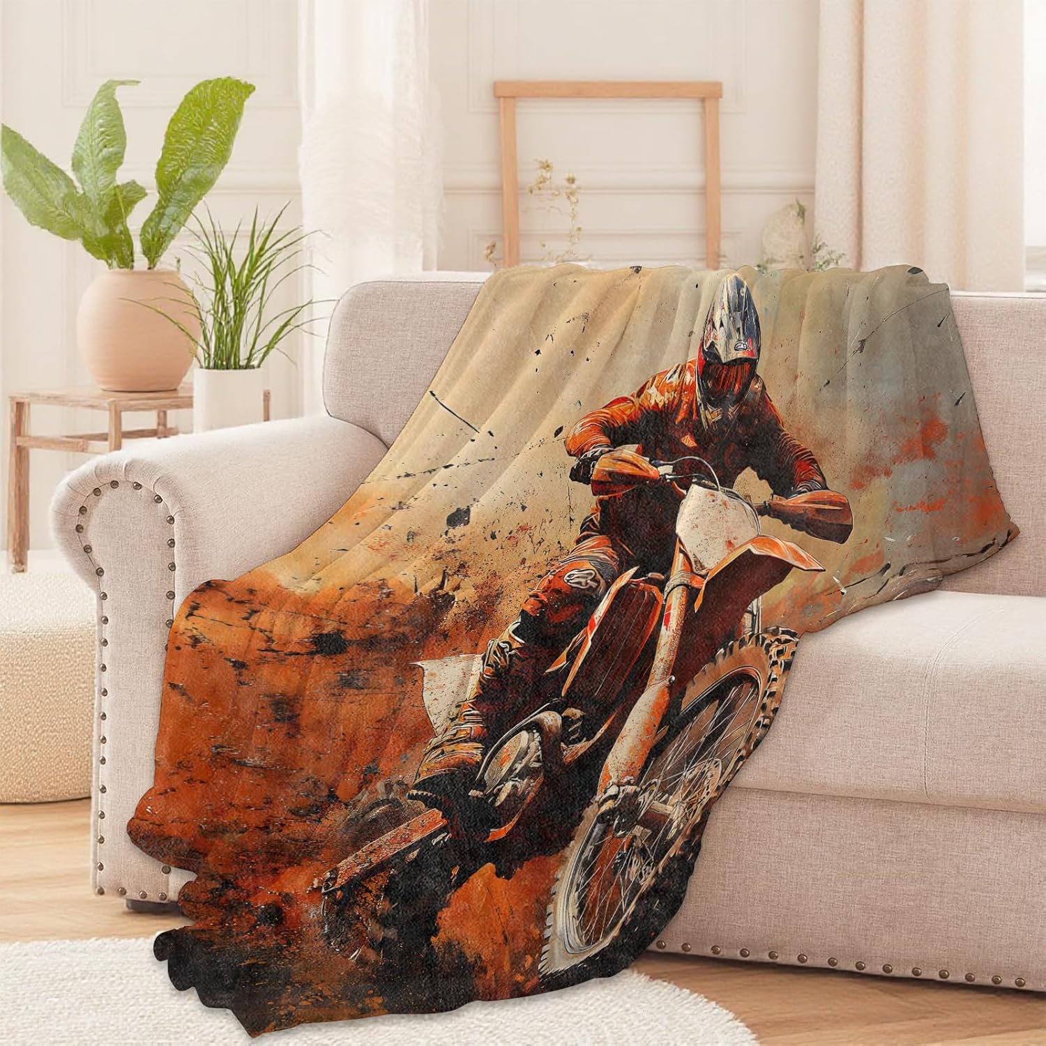 Dirt Bike Throw Blanket for Boys Girls Kids Adults Women, Fuzzy Warm Soft Cozy Flannel Blankets Gifts for Bedroom, Couch, Travel, Home Decor 50x60 in - Image 2