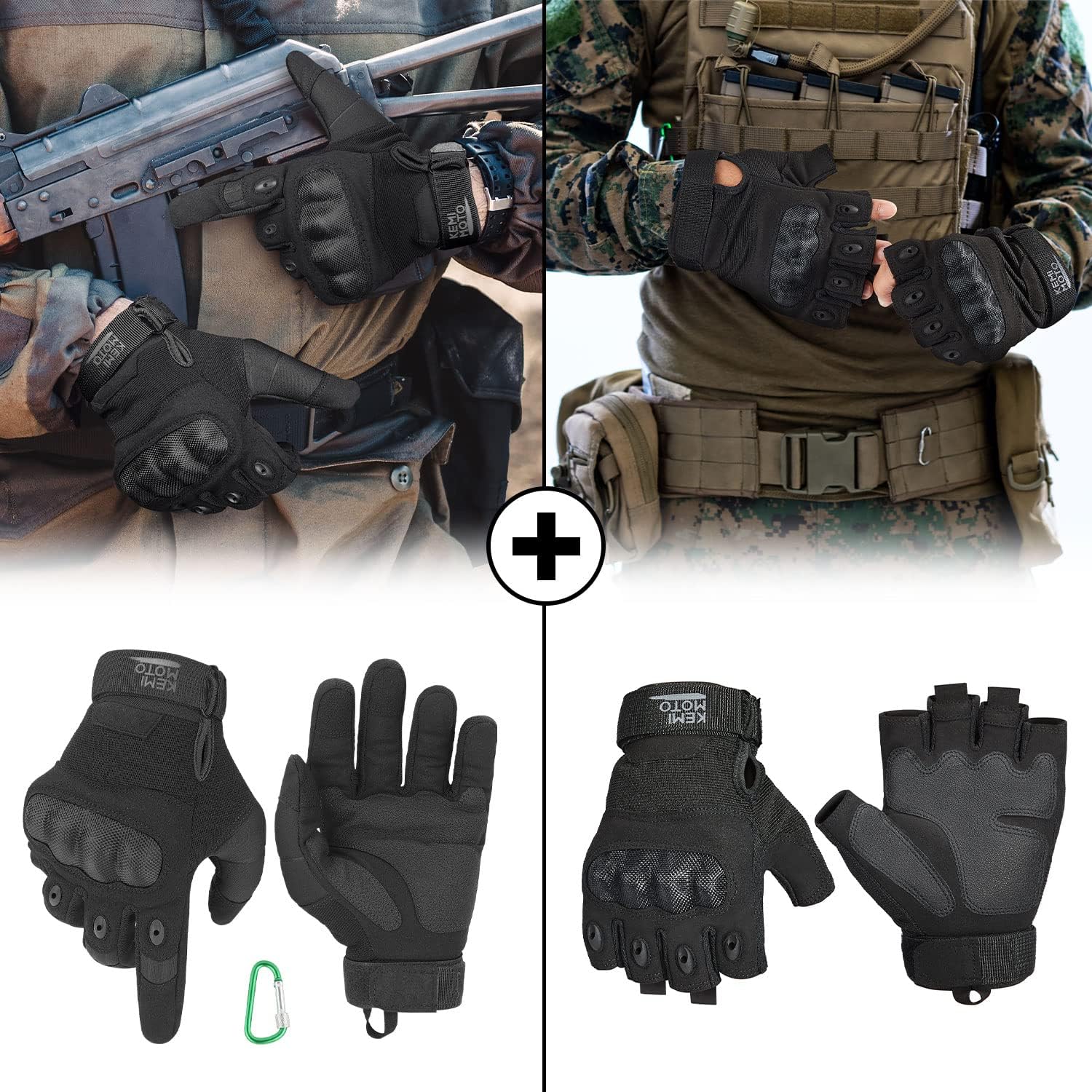 kemimoto M Size Black Tactical Gloves and M Size Black