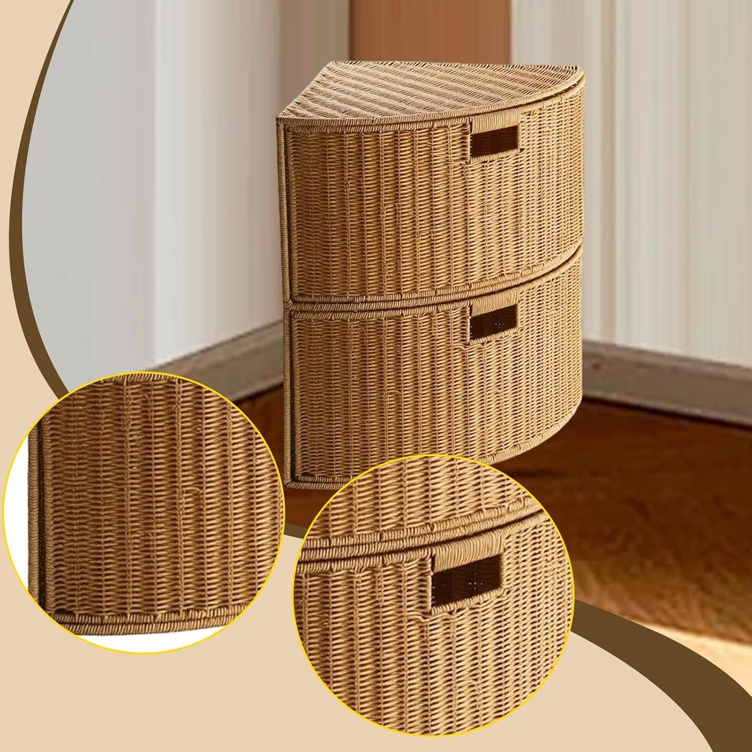 Triangular Corner Storage Basket with Handle, Lightweight Woven Organizer, Narrow Container for Magazines, Books and Office Supplies, L