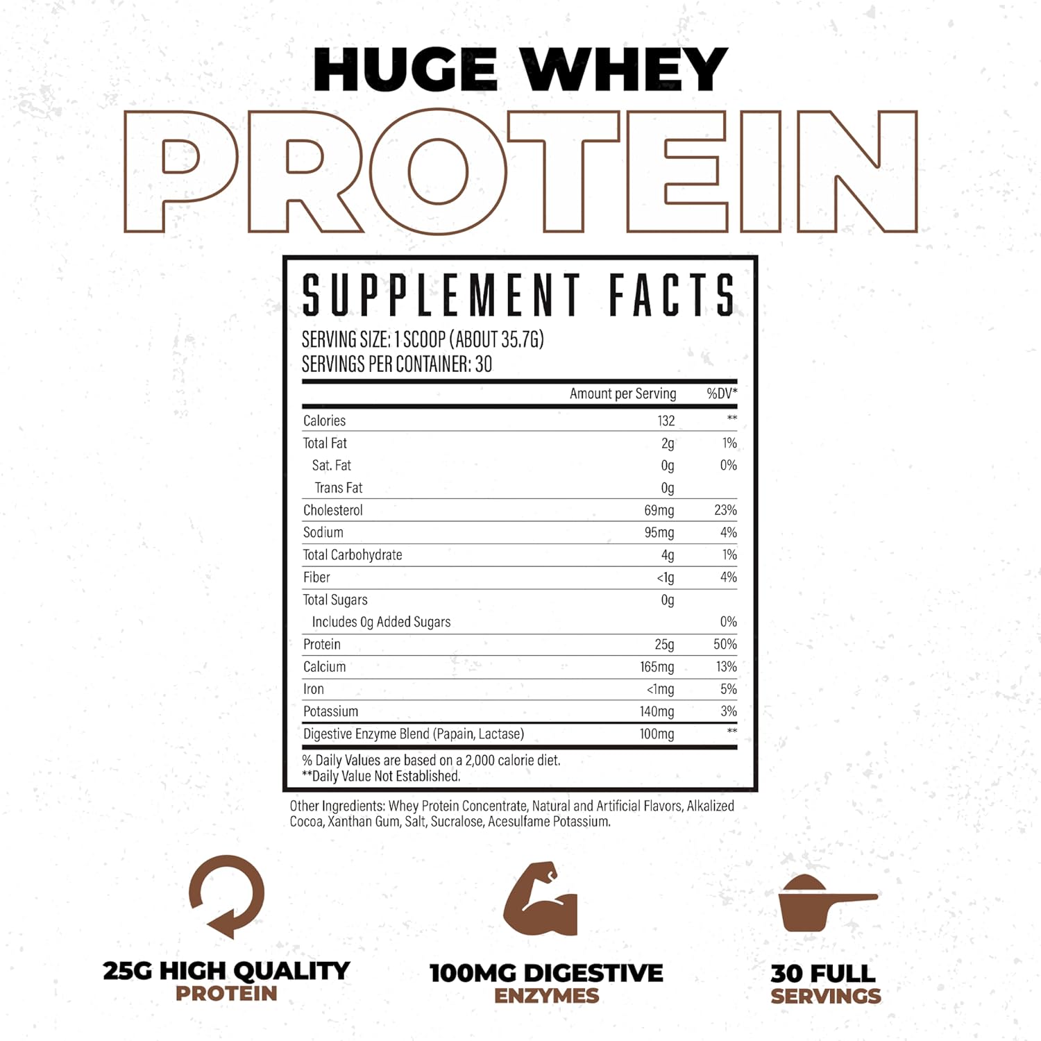 Huge Whey, Protein Powder for Muscle Gain, 25g Protein, 12g EAAs, Supports Muscle Growth, Performance & Recovery (Chocolate Brownie, 30 Servings)