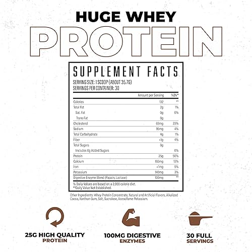 Miniatura 5 de Suero enorme, proteína en polvo para ganancia muscular, 0.88 onzas de proteína, 0.47 oz de EAA, apoya el crecimiento muscular, el rendimiento y la