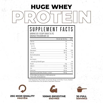 Huge Whey, Protein Powder for Muscle Gain, 25g Protein, 12g EAAs, Supports Muscle Growth, Performance & Recovery (Chocolate Brownie, 30 Servings)