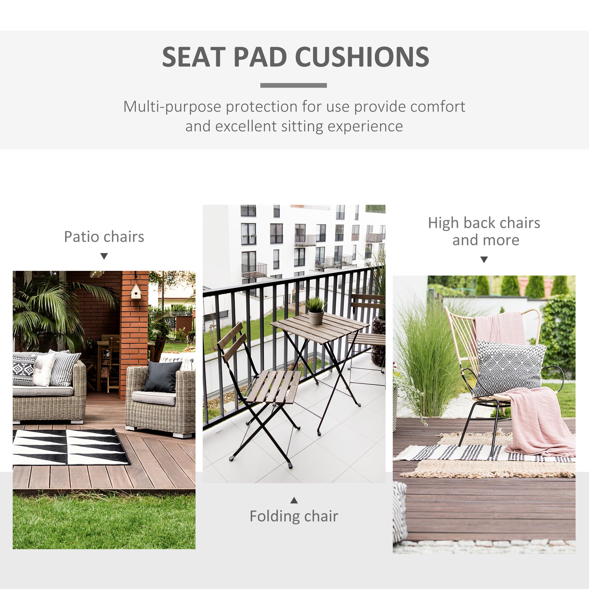 Outsunny Lot de 2 Coussins de Chaise de Jardin 45L x 45l cm Gris Foncé