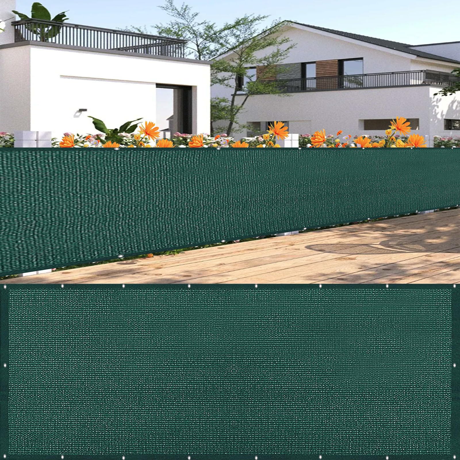 Na zewnątrz - 60 x 1000 cm ciemnozielona ochrona przed promieniowaniem UV, wiatroszczelna, oddychająca siatka z opaskami kablowymi - idealna na balkon, patio, do ogrodu i na zewnątrz