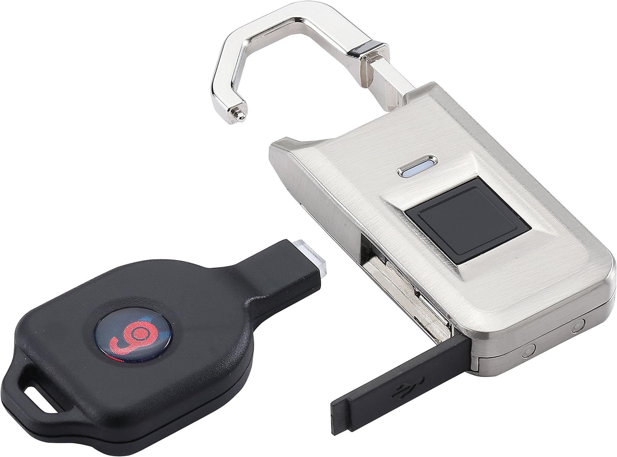 Fingerprint Padlock from Midas Touch - Lightweight Keyless Biometric Security for Suitcases, Mailboxes, Lockers - Water Resistant - Unlocks in Under 1 Second - Includes Spare iKey (Brushed Titanium)