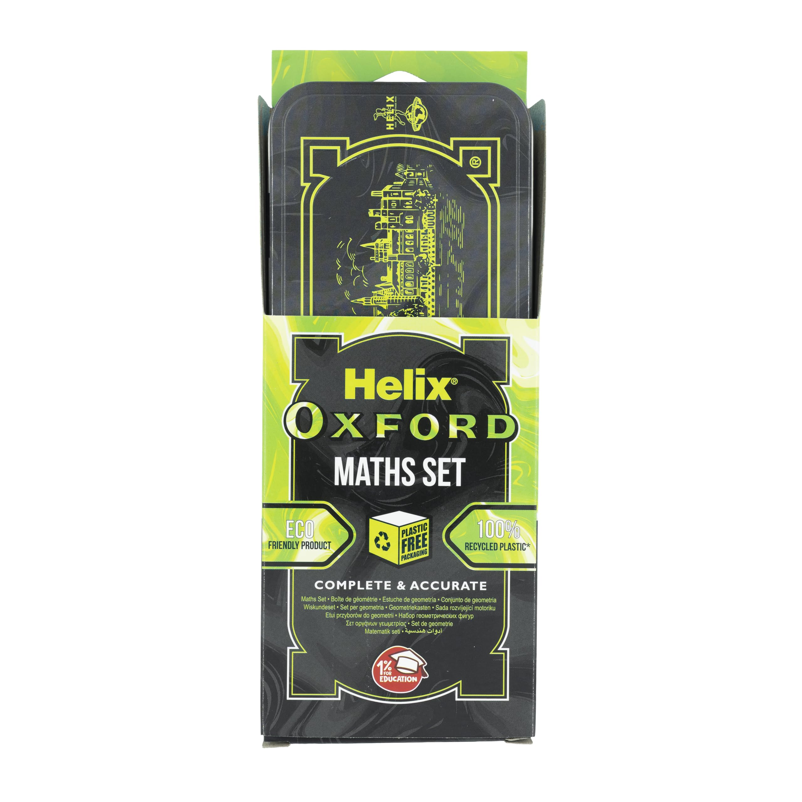 Oxford Helix Maths Set Green & Black Marble Edition 9 Piece Geometry Set with Ruler, Compass, Protractor, Pencil & Eraser for School, Exams & Students