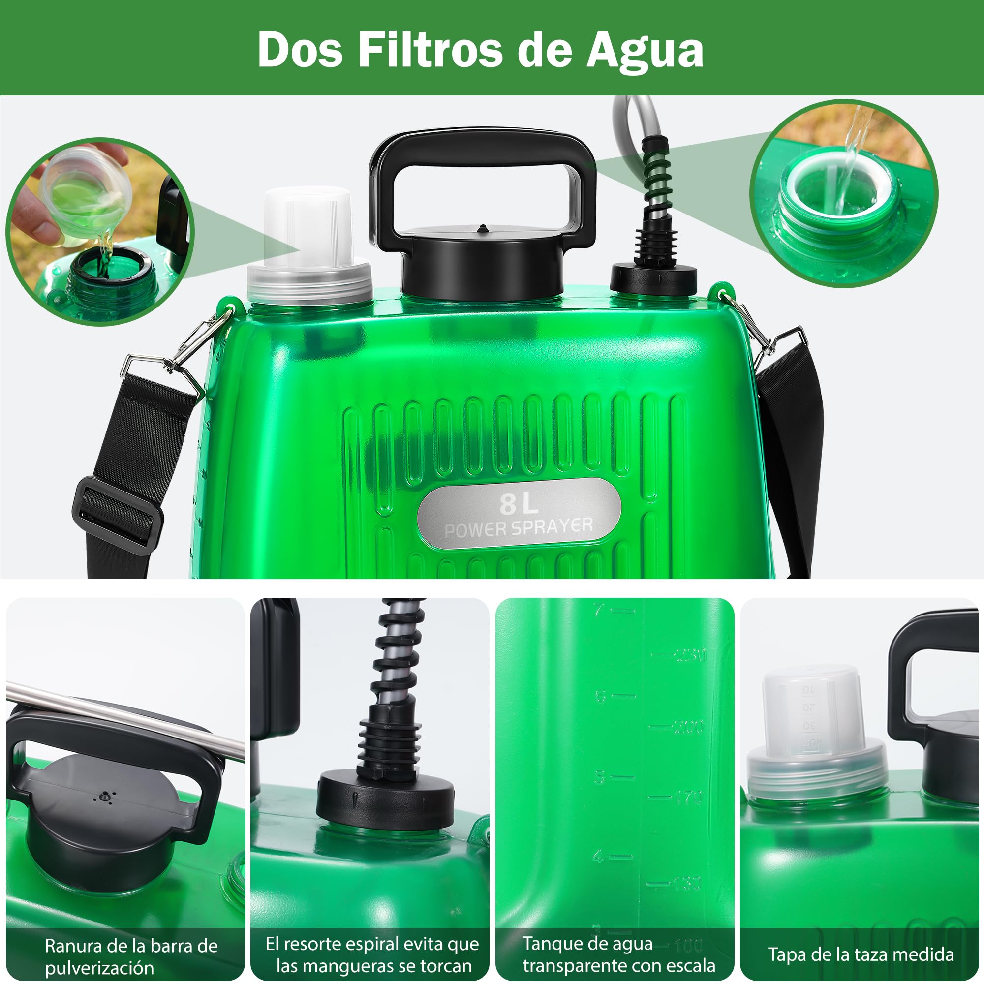 8L Pulverizador Eléctrico para Plantas, Pulverizador Jardín con 4 Boquillas, Indicador de Nivel de Batería, 3 Velocidad Ajustable, Pulverizadores a Presión a Batería Recargable (8L)