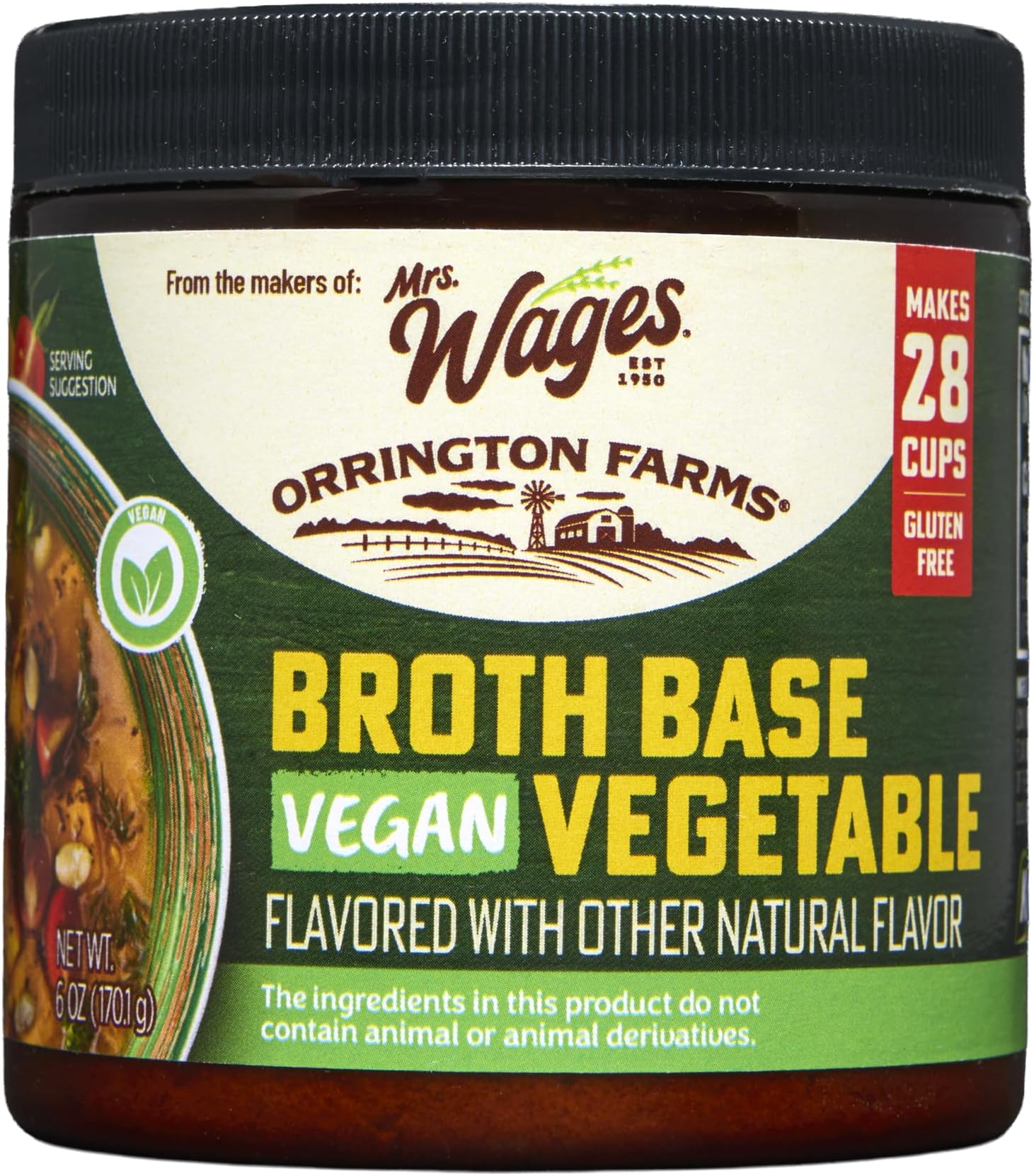 Mrs. Wages & Orrington Farms Vegan Vegetable Broth Base & Seasoning, 6 oz Jar