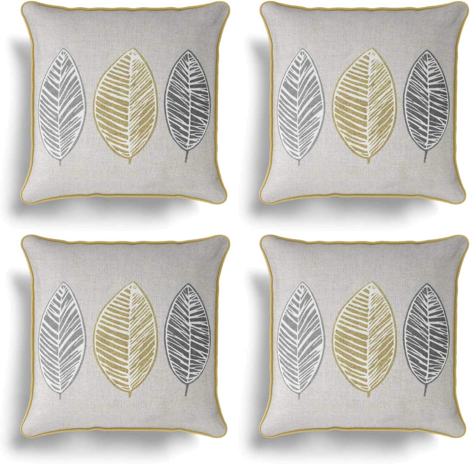 IT IDEAL TEXTILES Set of 4 Cushion Covers, Pack of Four Stylish Modern Printed Cushion Cover Collection, Luxury Co-Ordinating Throw Covers Sets, 17" x 17", 43cm x 43cm (Skandi Leaf Ochre)