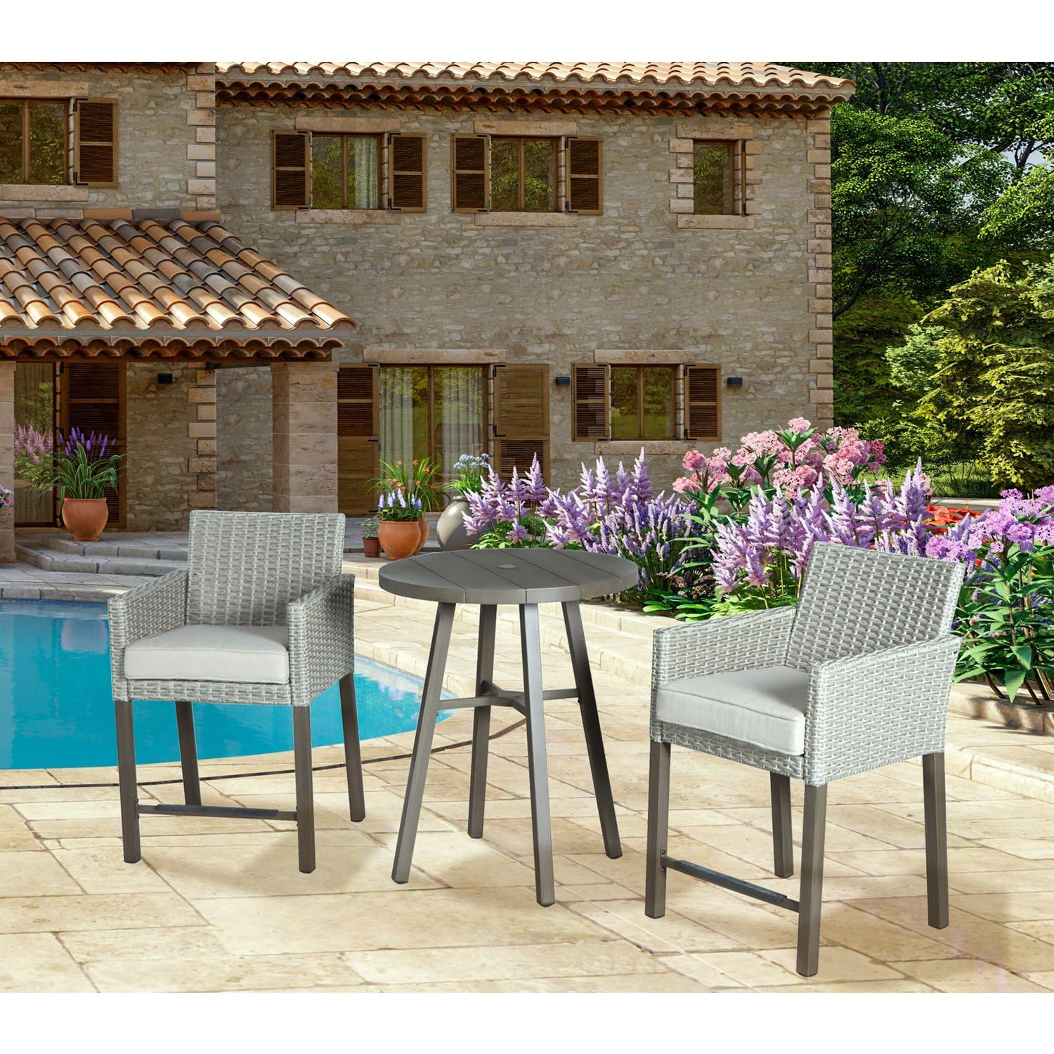 VITAL 3 Pieces Patio Furniture Set Outdoor Patio Conversation Bistro Set Modern Chairs with Coffee Table for Home and Balcony Patio Outdoor Furniture Conversation Sets with Porch Chairs and Glass