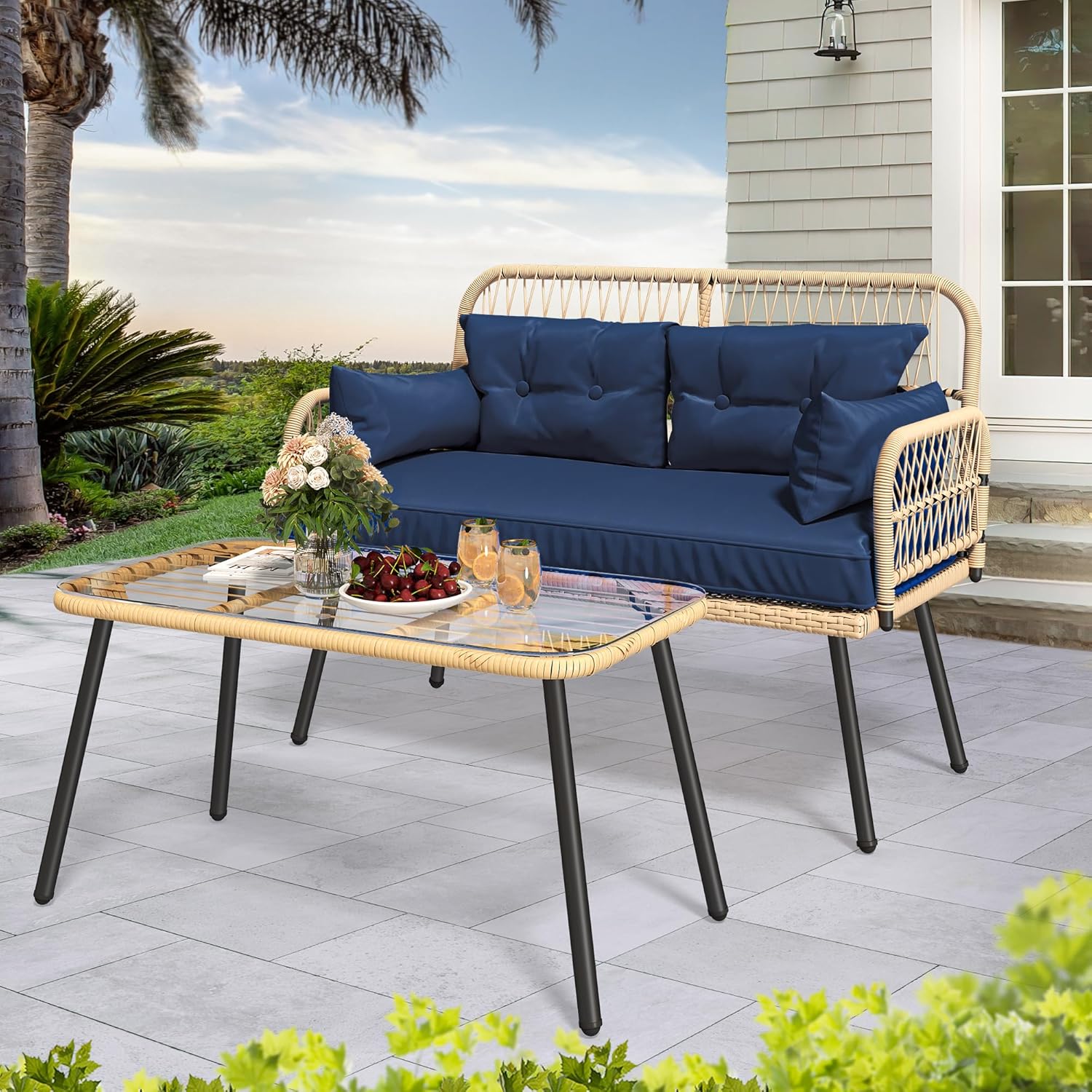 YITAHOME 2Piece Patio Furniture Wicker Outdoor Loveseat