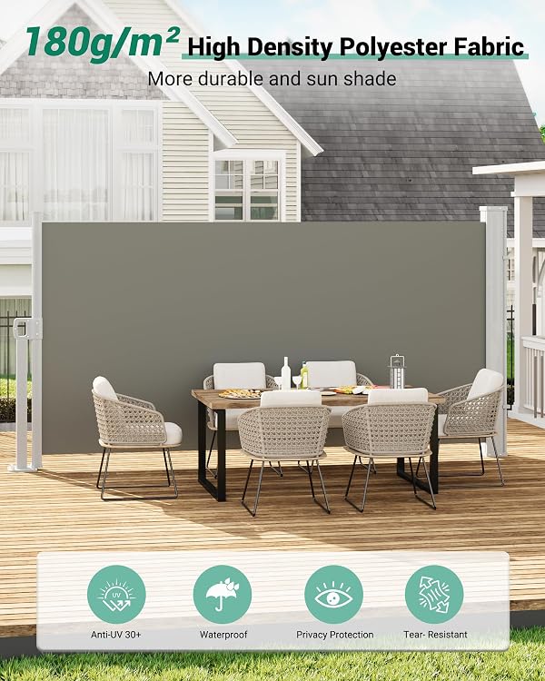 71" x 138" Retractable Side Awning Waterproof & UV-Resistant Privacy Screen for Patio, Balcony & Pool Areas, Grey by Garvee - Image 7