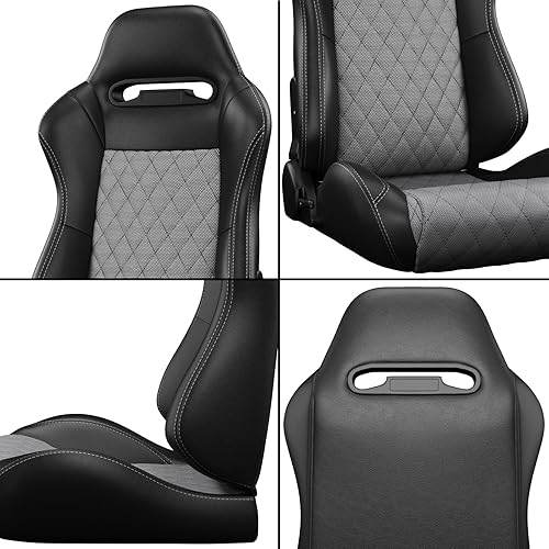 Miniatura 7 de 2 asientos universales ajustables de carreras con deslizadores dobles, asientos de cubo reclinables, 1 par de asientos deportivos para vehículos