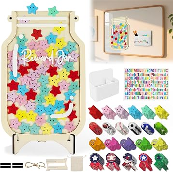 Mlife Magnetic Reward Jar for Kids - 180 Reward Tokens with Colorful Letter Stickers, Smiley Face Star Jar for Classroom Reward System, Potty Training, Home Chore Chart, Good Behavior