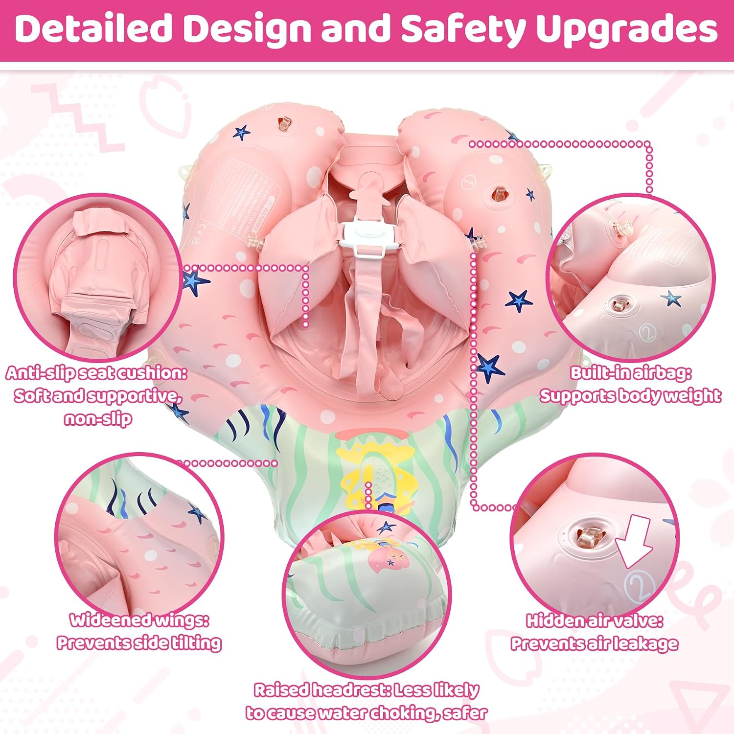 Baby Pool Float with Canopy, Inflatable Infant Swim Float with Safety Seat & Sponge Support, UPF50+ Sun Protection for 3–36 Months, Toddler Water Float for Pool & Beach