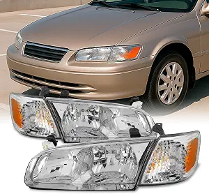 AKKON Pair Headlight Assembly for 2000–2001 Toyota Camry Chrome Housing
