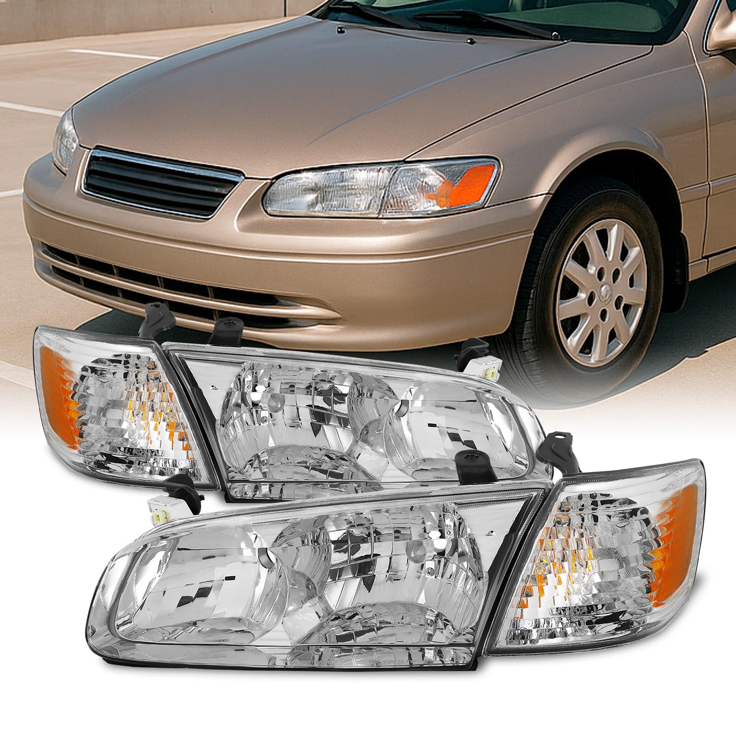 2000 2001 Toyota Camry OE Style Chrome Housing Headlight Lamp Assembly Replacement