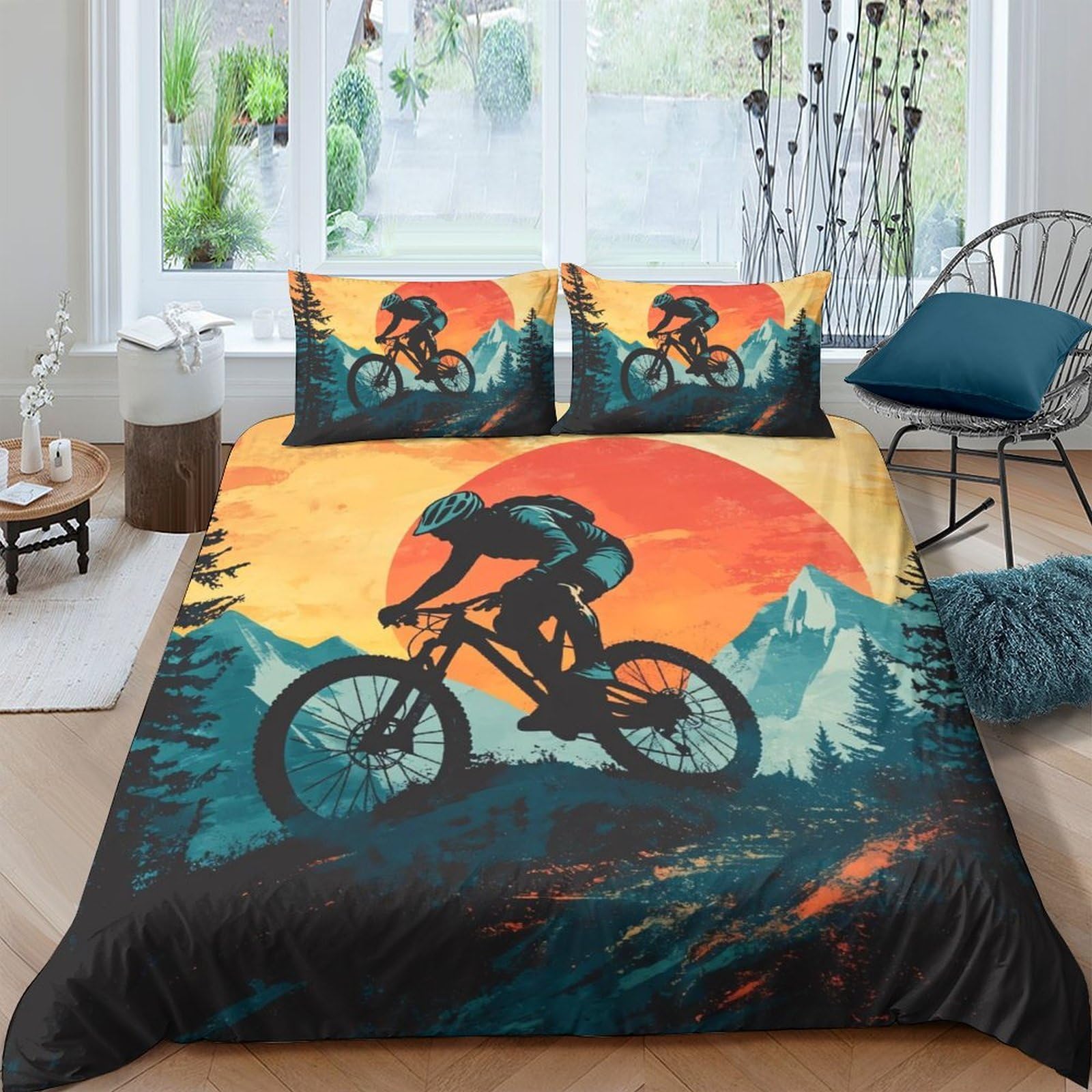 Ctjqhvkz Style-4 3D Printed Mountain Sunset Fitted Sheet Microfiber Soft Breathable Cyclist Bed Cover For Bedroom Guest Room Decor Protection Single（135X200cm）
