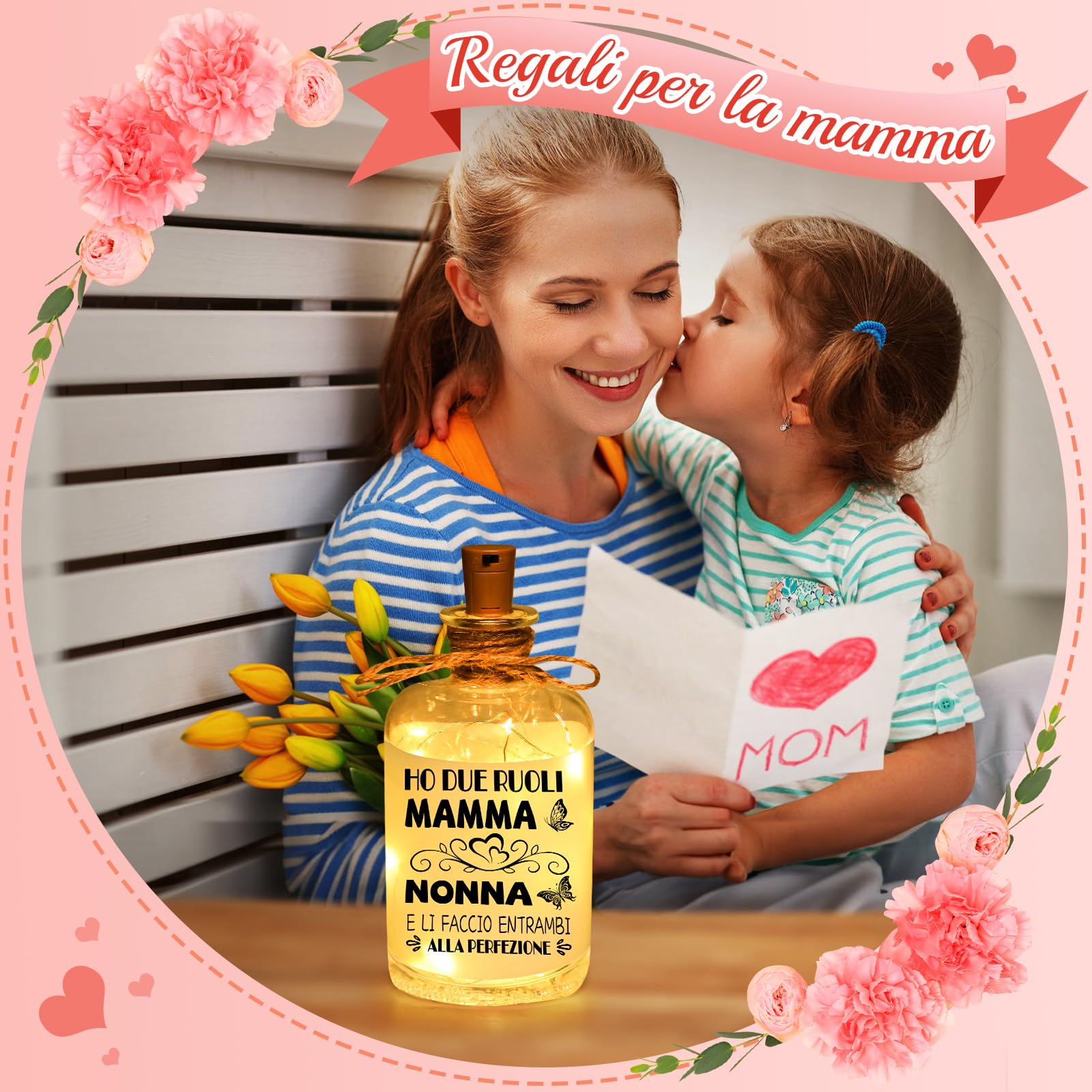 Linkax Regalo Festa della Mamma Idee, Regali per la Festa della Mamma Originali, Luci per Bottiglia Personalizzato con Tappo, Regali Prima Nonna Originale DIY per Decorazione Compleanno