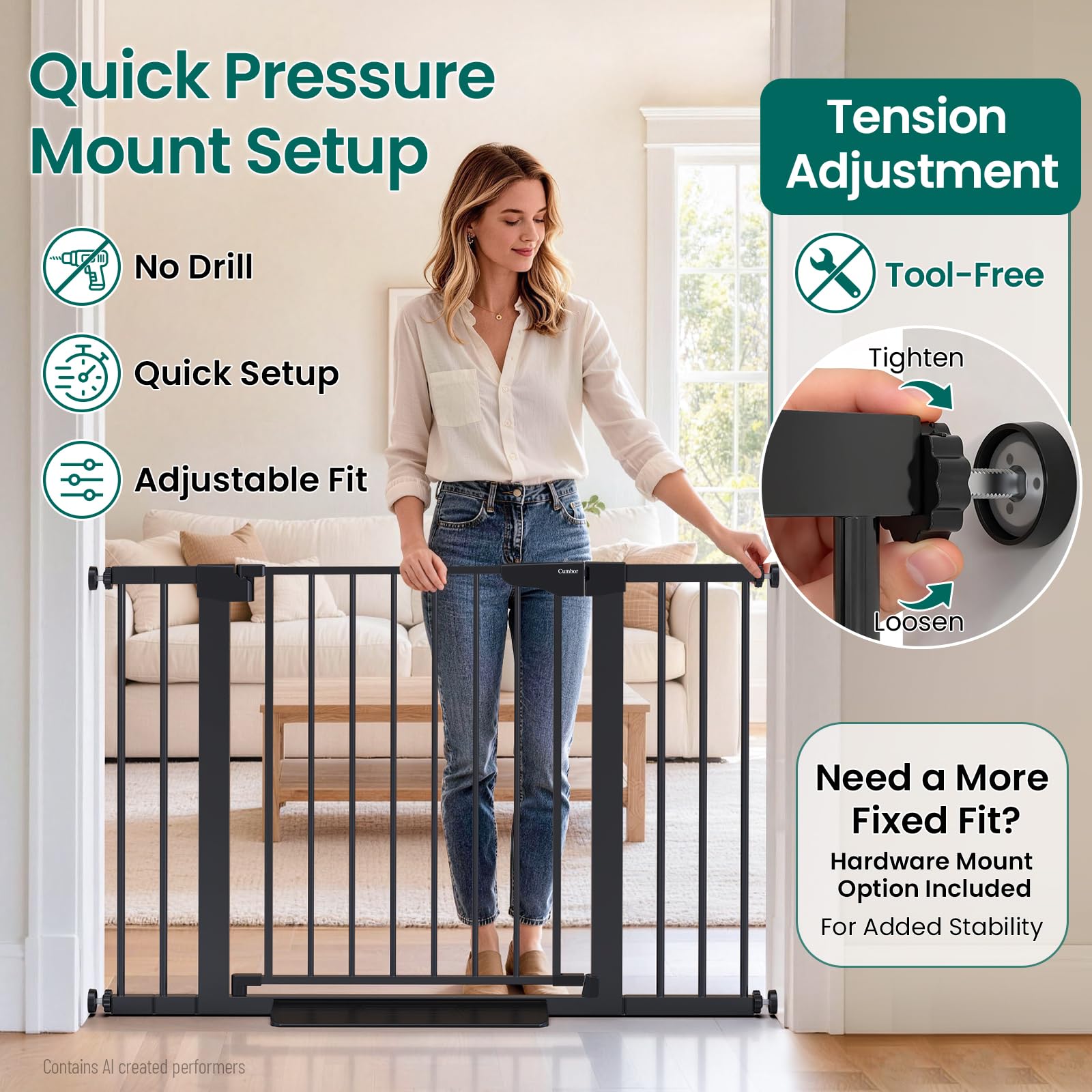 Cumbor 30-46" Baby Gate for Stairs, Auto Close Dog Gate for the House Black — Amazon image 2