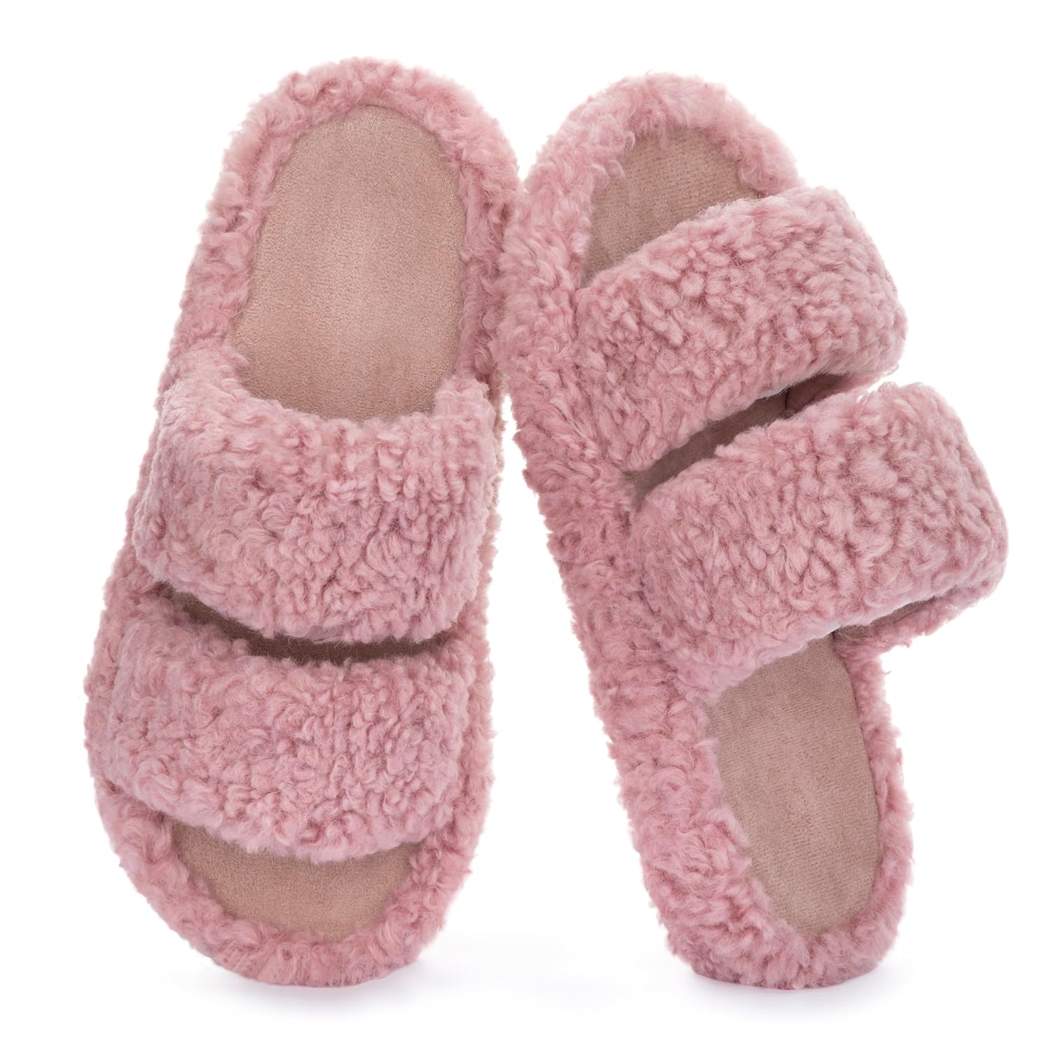 RockDove Womens Pluffie Slippers with Arch Support Memory Foam Cozy Faux Fur Open Toe House Shoes Gift-Ready Indoor